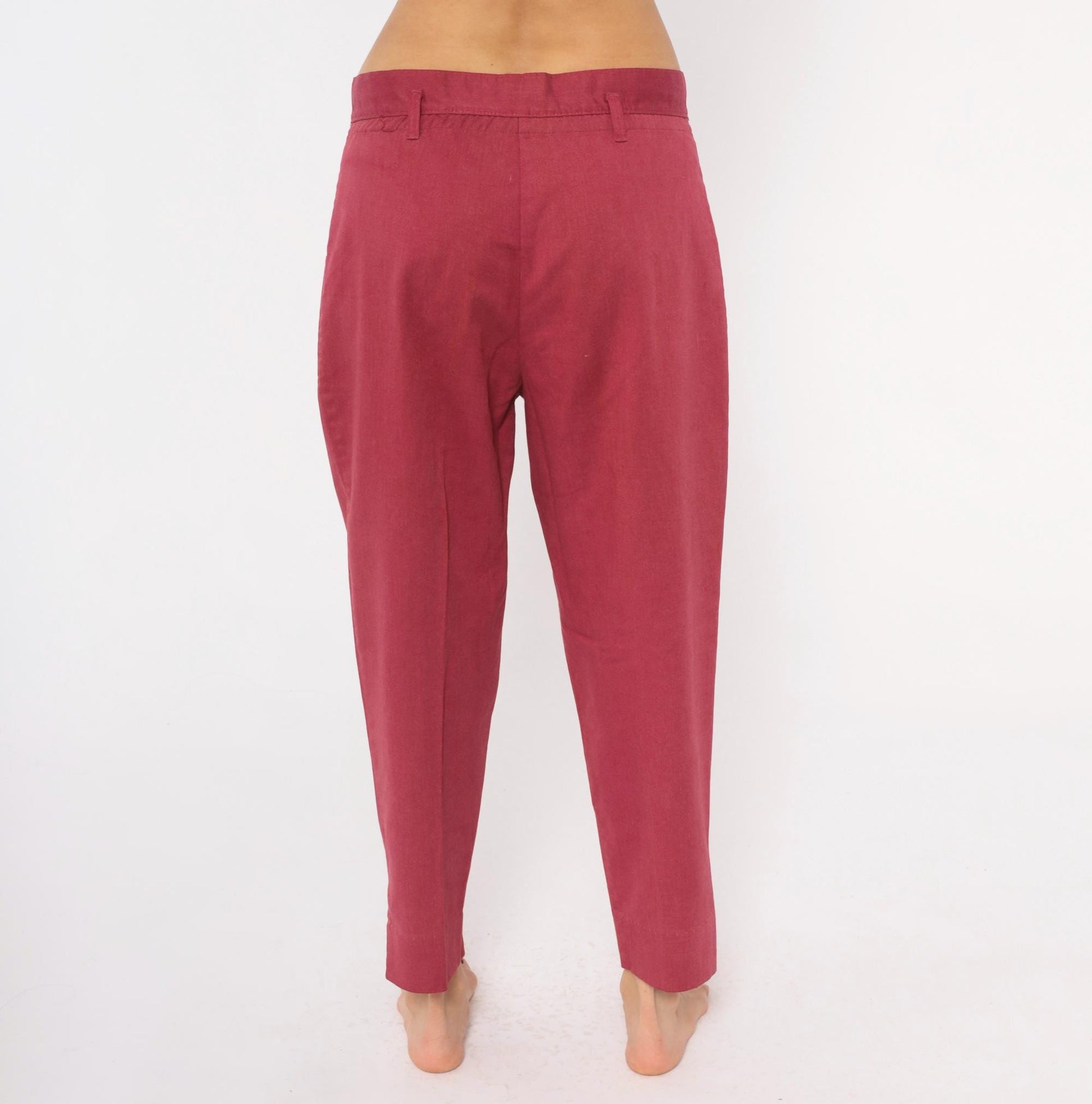80s Double Take Burgundy Tapered Trousers Cropped Ankle Cotton Blend Women's 33