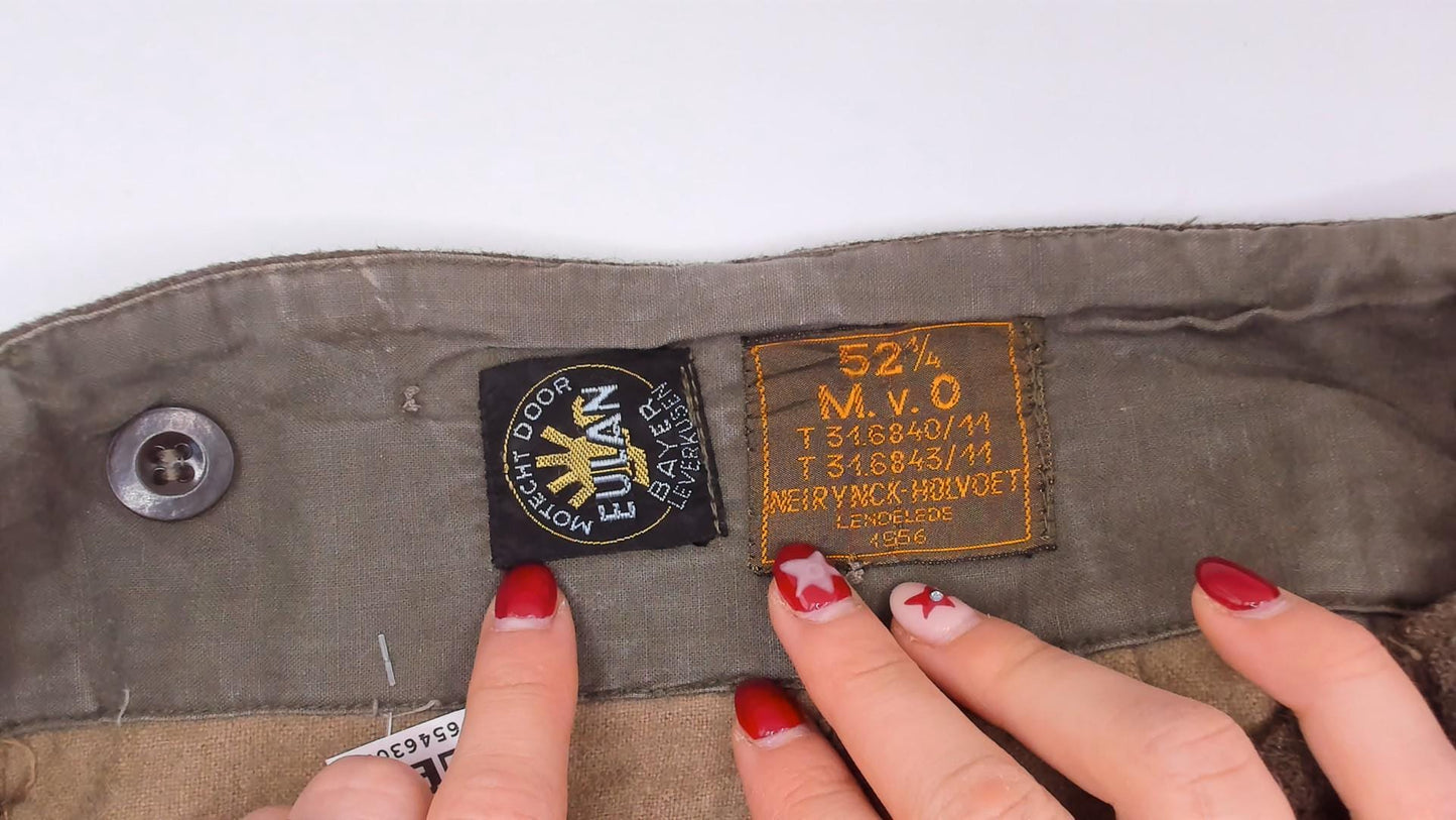 1950s Motecht Wool Military Trousers Olive High Rise Cargo Pants 34x31
