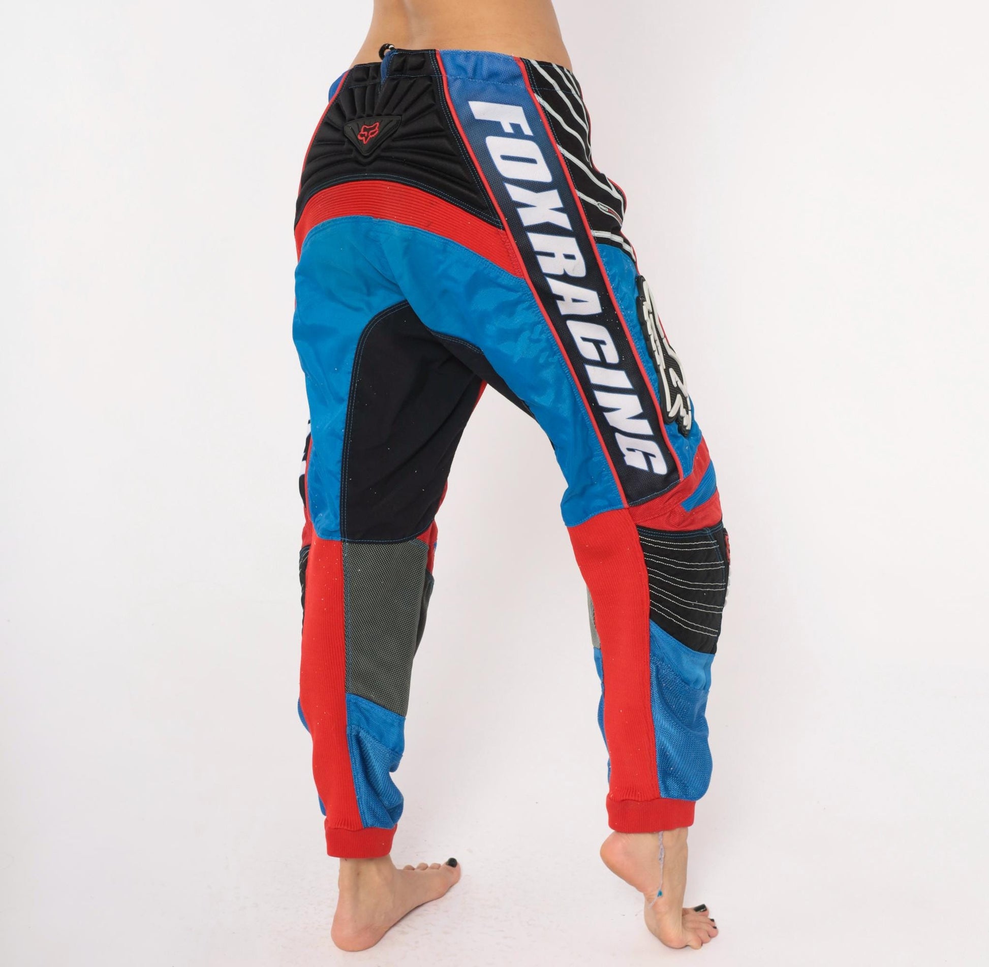 90s Fox Racing Motocross Pants Blue Red Black Colour-Block MX Trousers Large