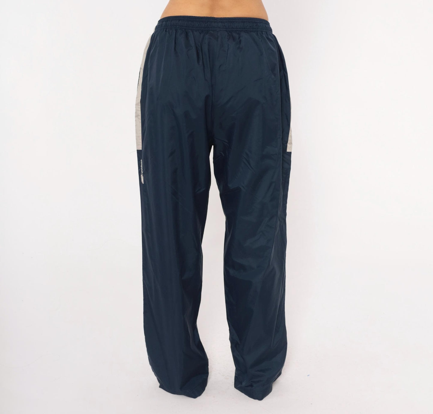90s Reebok Navy Track Pants Nylon Elastic Waist Straight Leg Large L