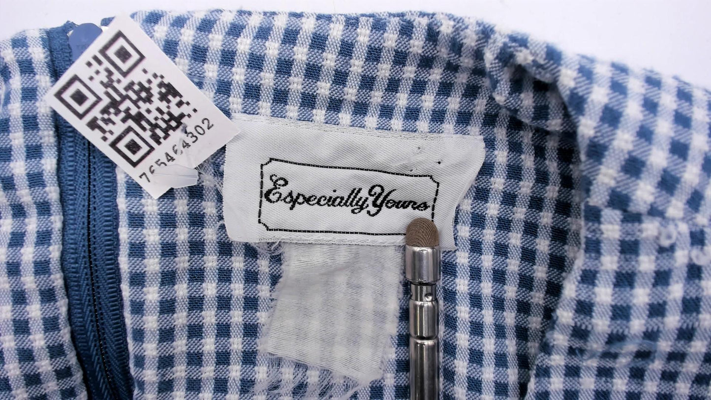 90s Especially Yours Gingham Mini Dress Blue White Lace-Up Back Medium