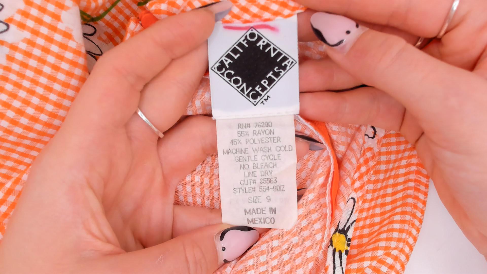 90s California Concepts Gingham Daisy Shift Dress Orange White Mini Small