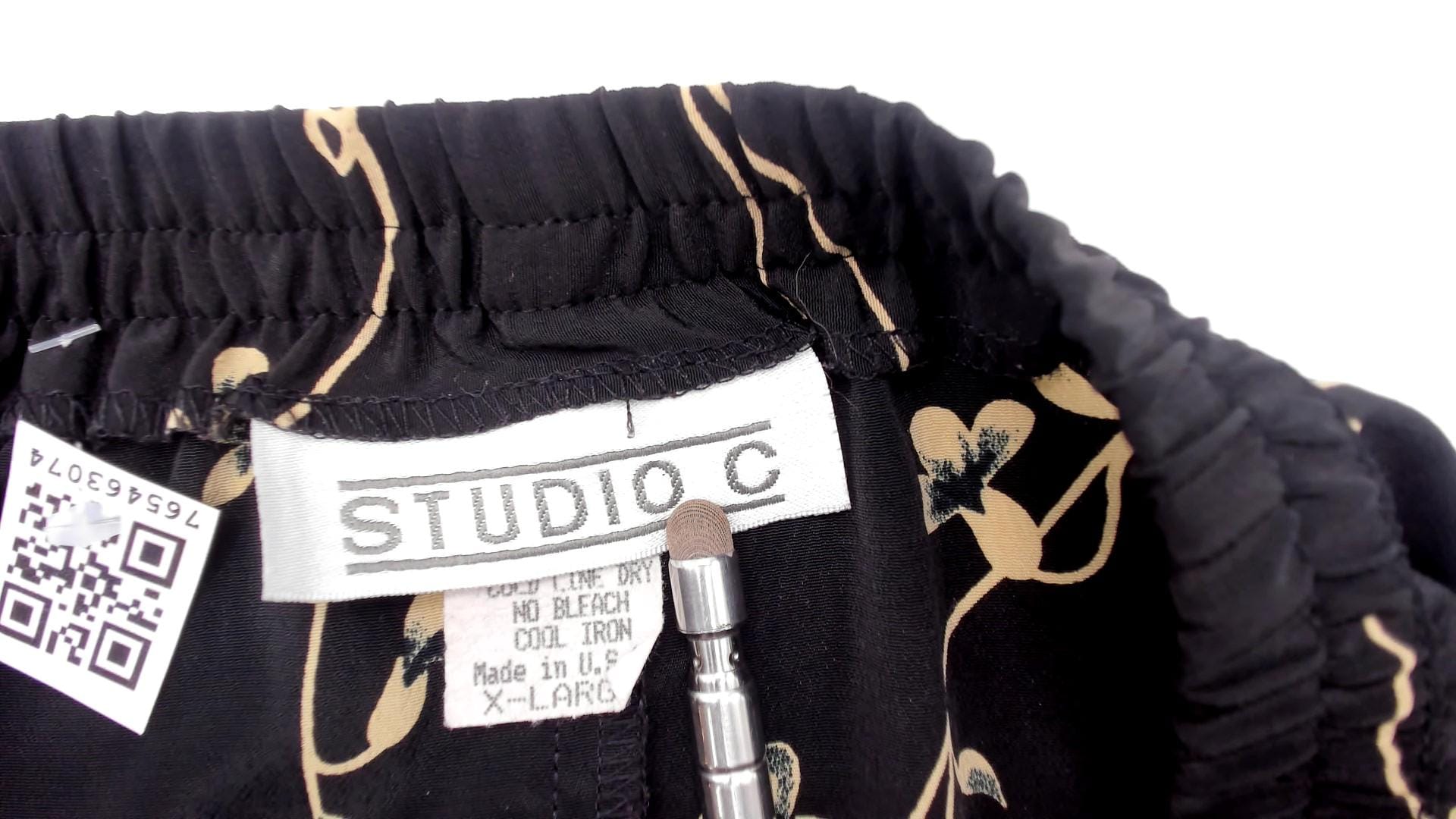 90s Studio C Cherry Blossom Maxi Skirt Black Tan Floral Elastic Waist Extra Large