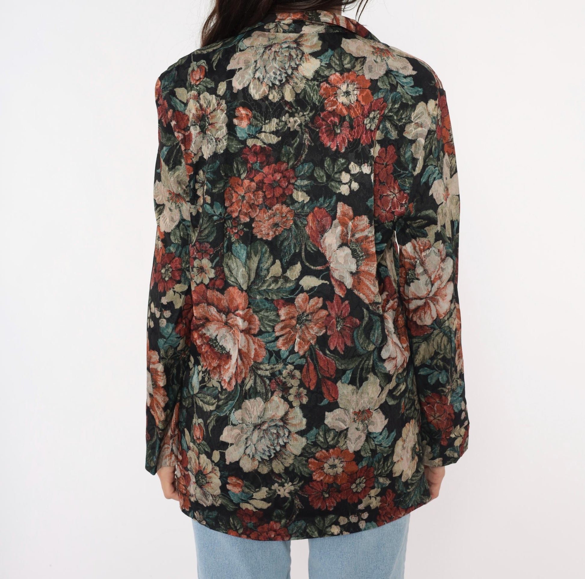 90s Laura Tyler Floral Blazer Black Botanical Jacquard Medium M