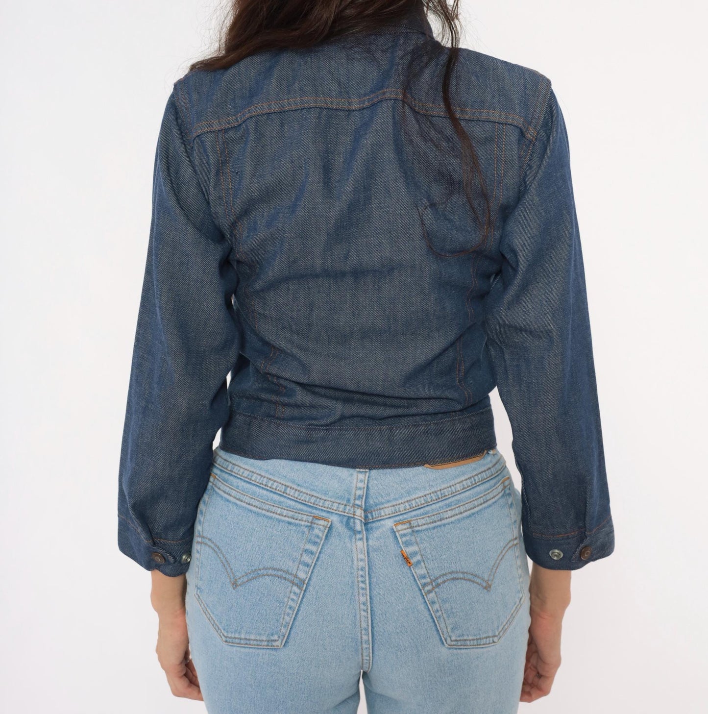 80s Levi's Denim Trucker Jacket Dark Indigo Snap Button Cropped Extra Small XS