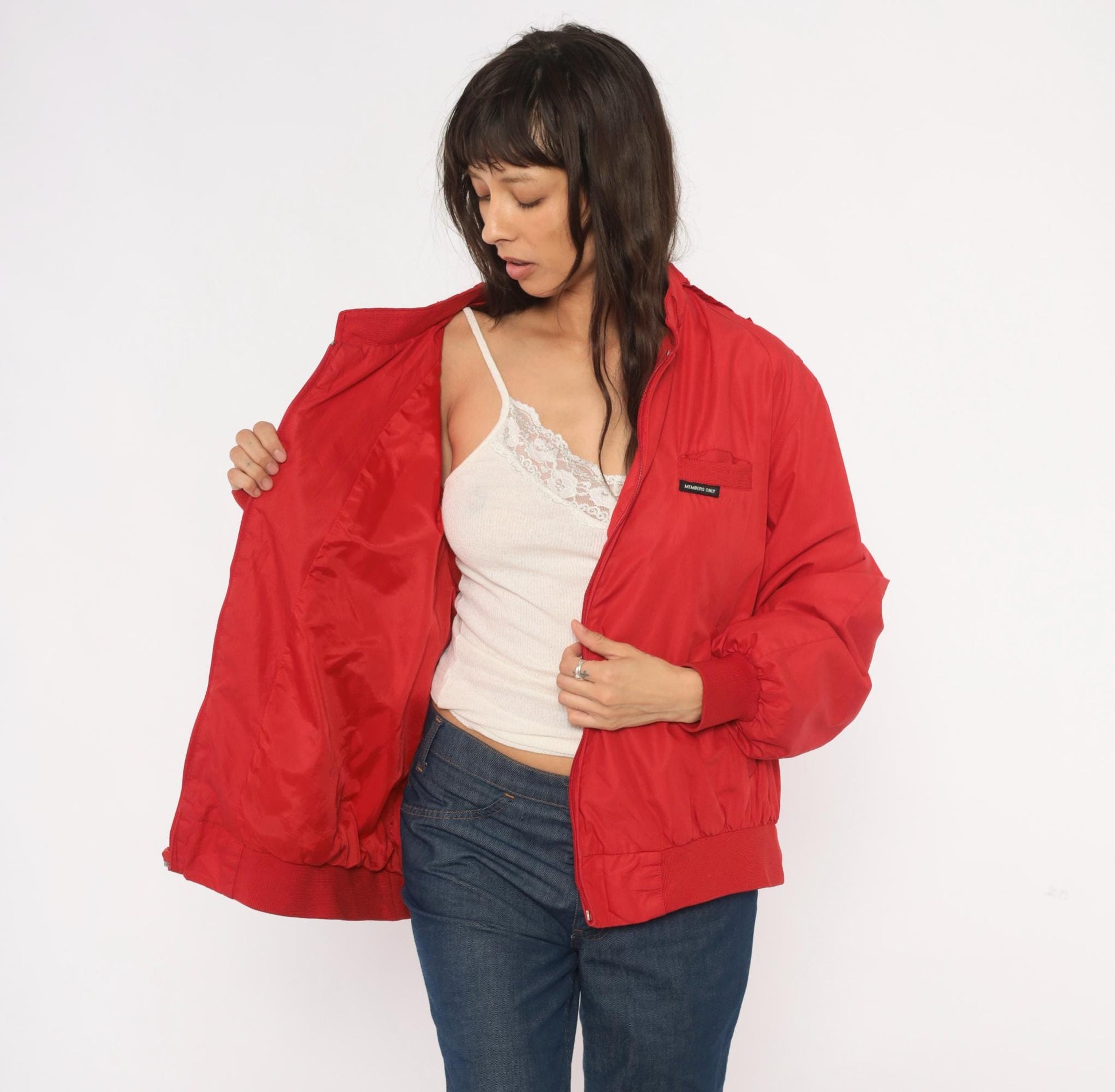 80s Members Only Red Bomber Jacket Café Racer Cotton Snap Collar Plus Size XXL