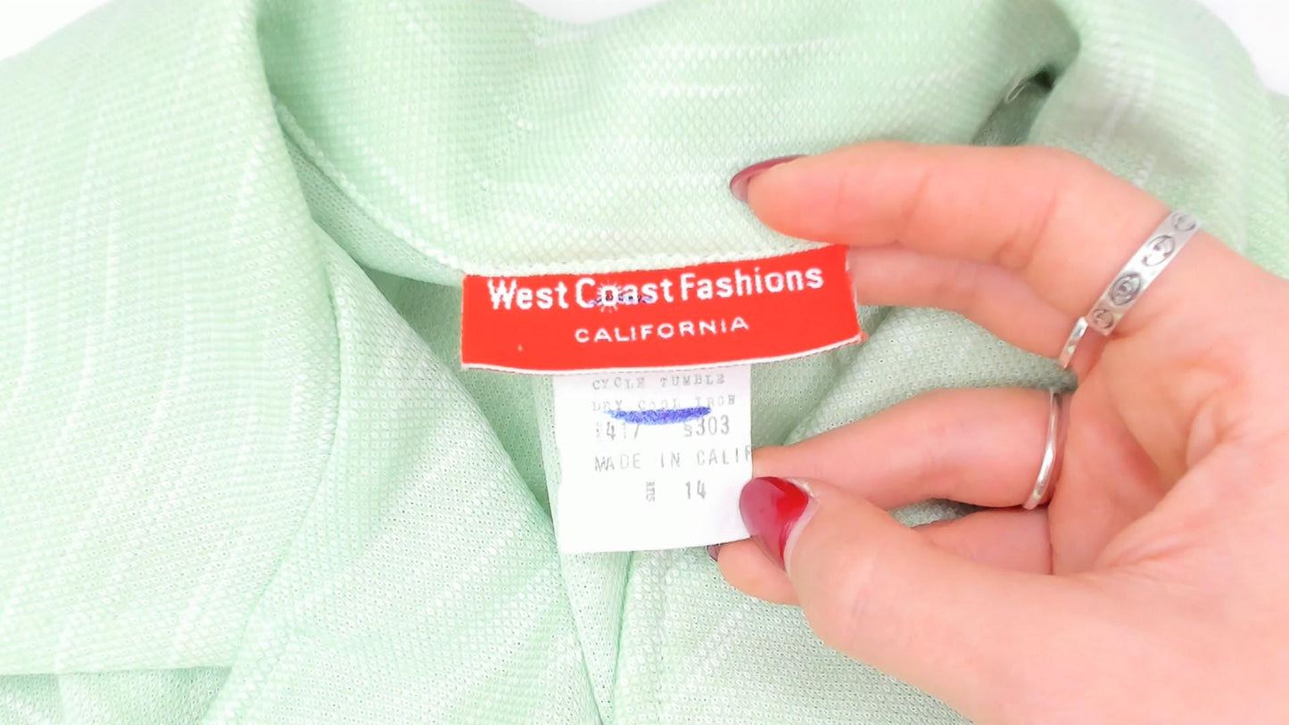 70s West Coast Fashions Mint Green Western Yoke Shirt Cuffed Sleeve Large L