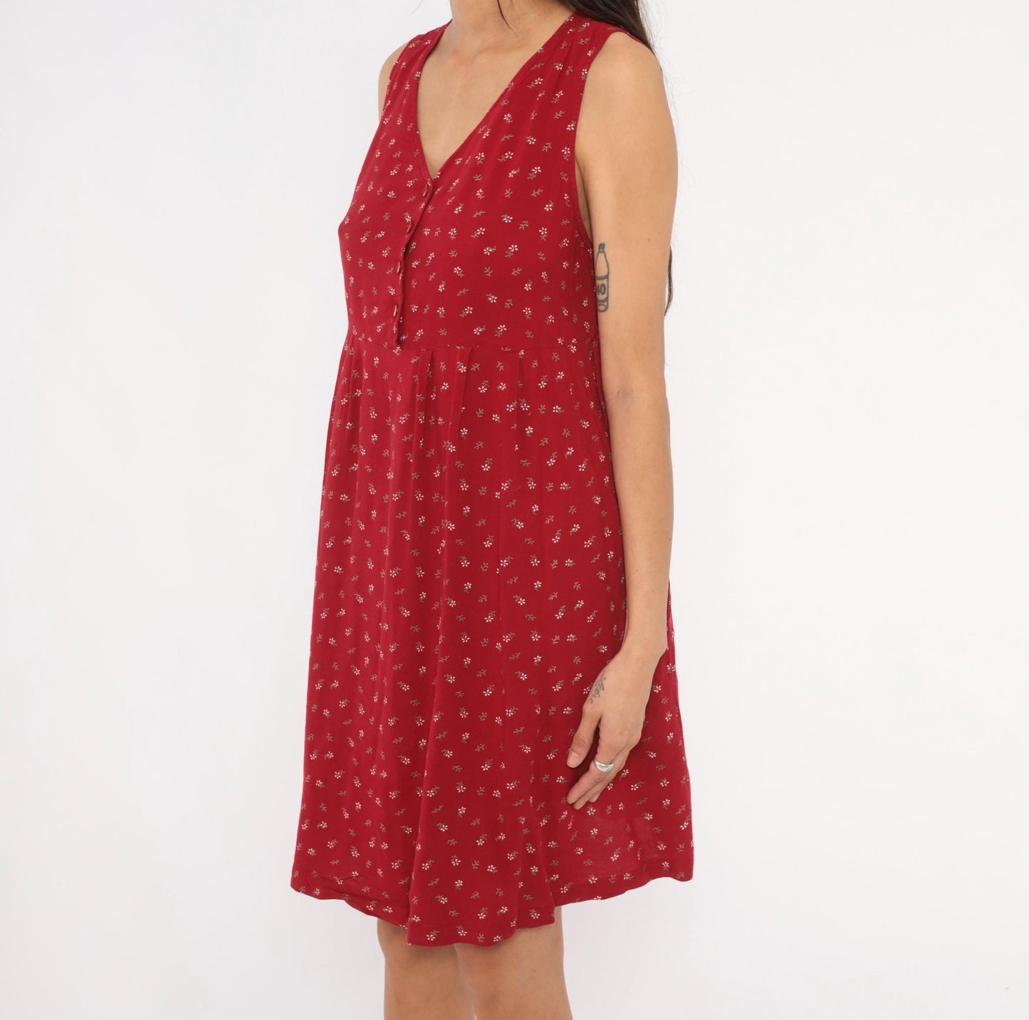 90s Motherhood Ditsy Floral Sundress Red Sleeveless Babydoll Medium M