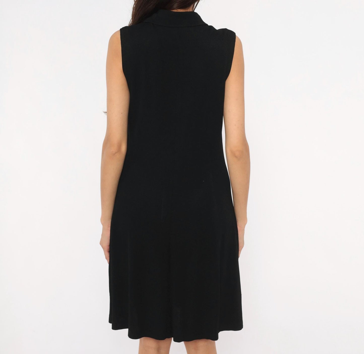 90s Ronni Nicole Black Zip Front Sleeveless Dress Knee-Length Large L
