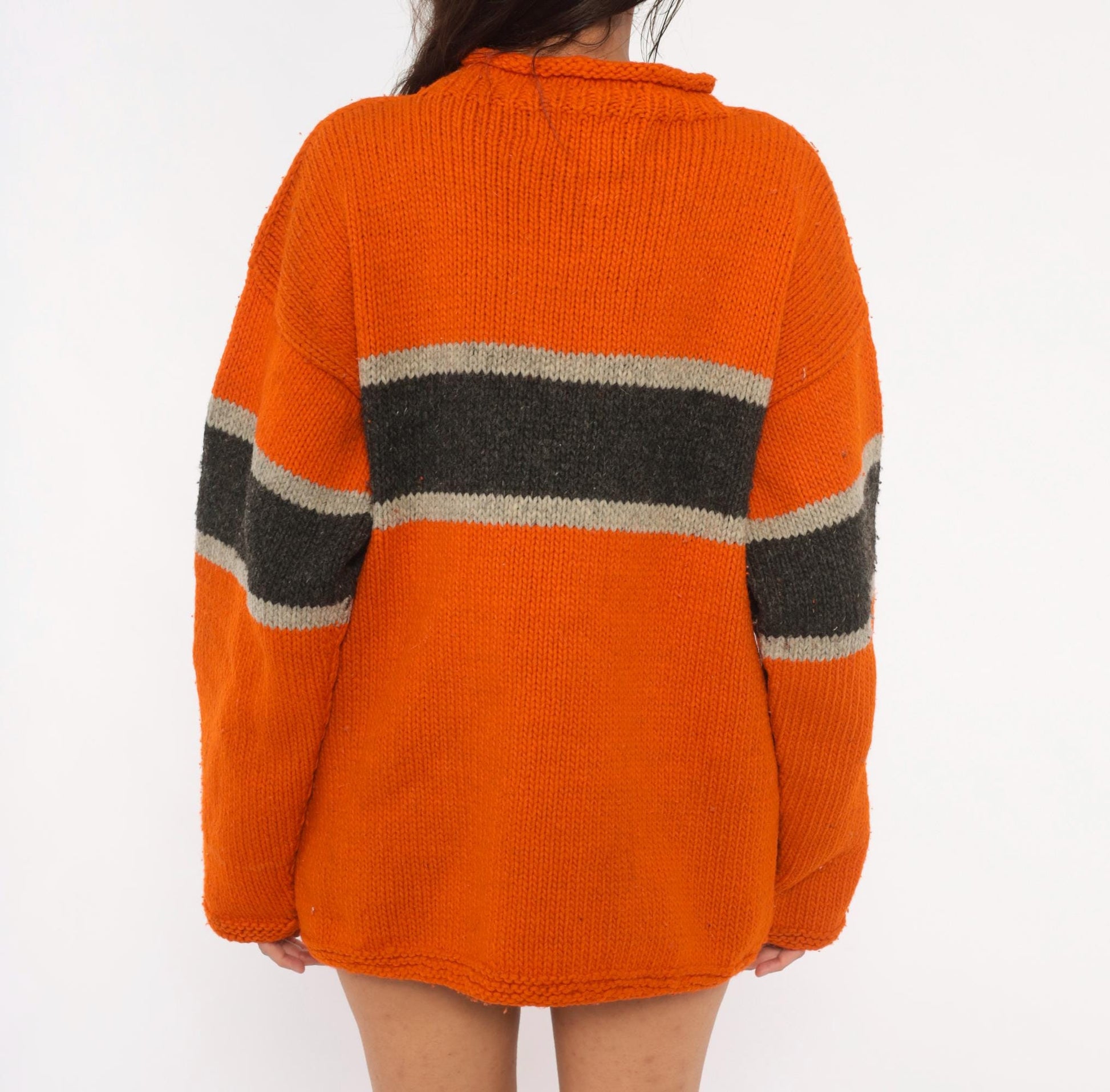 90s Sisandina Handicrafts Wool Sweater Burnt Orange Striped Chunky Knit Large