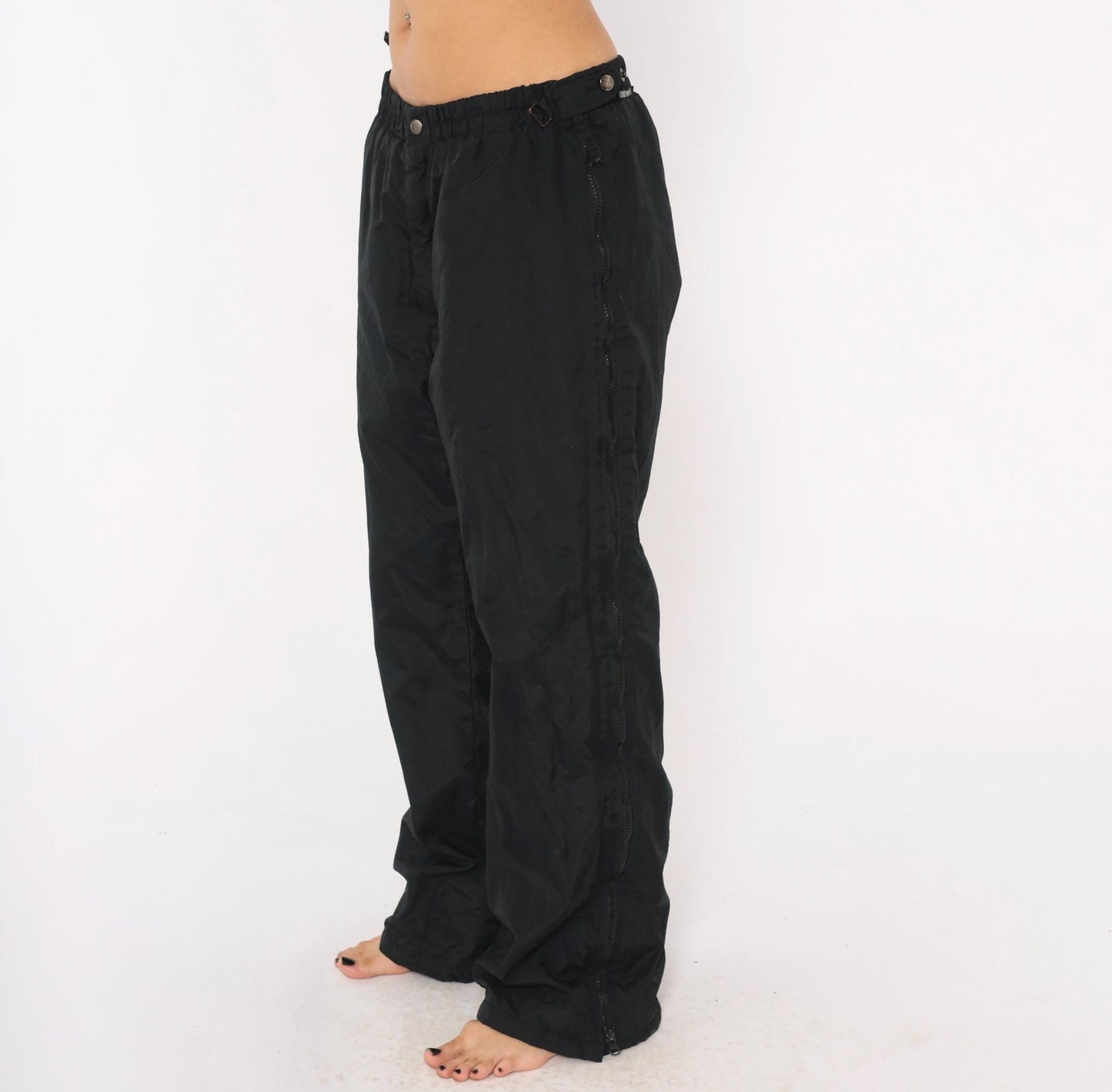 Obermeyer 2000s Black Ski Pants Full Side Zip Shell Nylon Large L