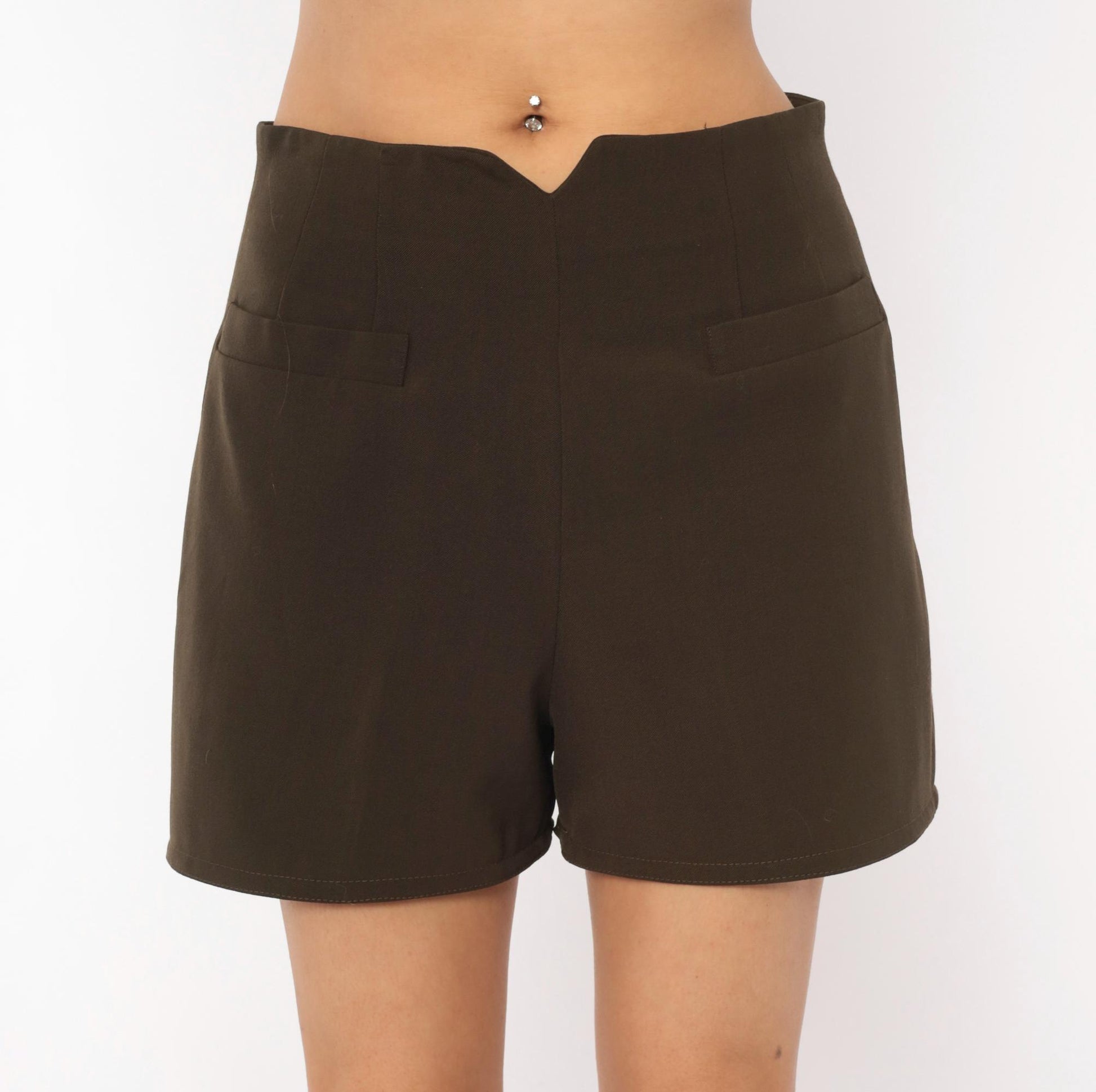 90s Virtue Olive Brown High-Rise Shorts Tailored V-Notch Medium M