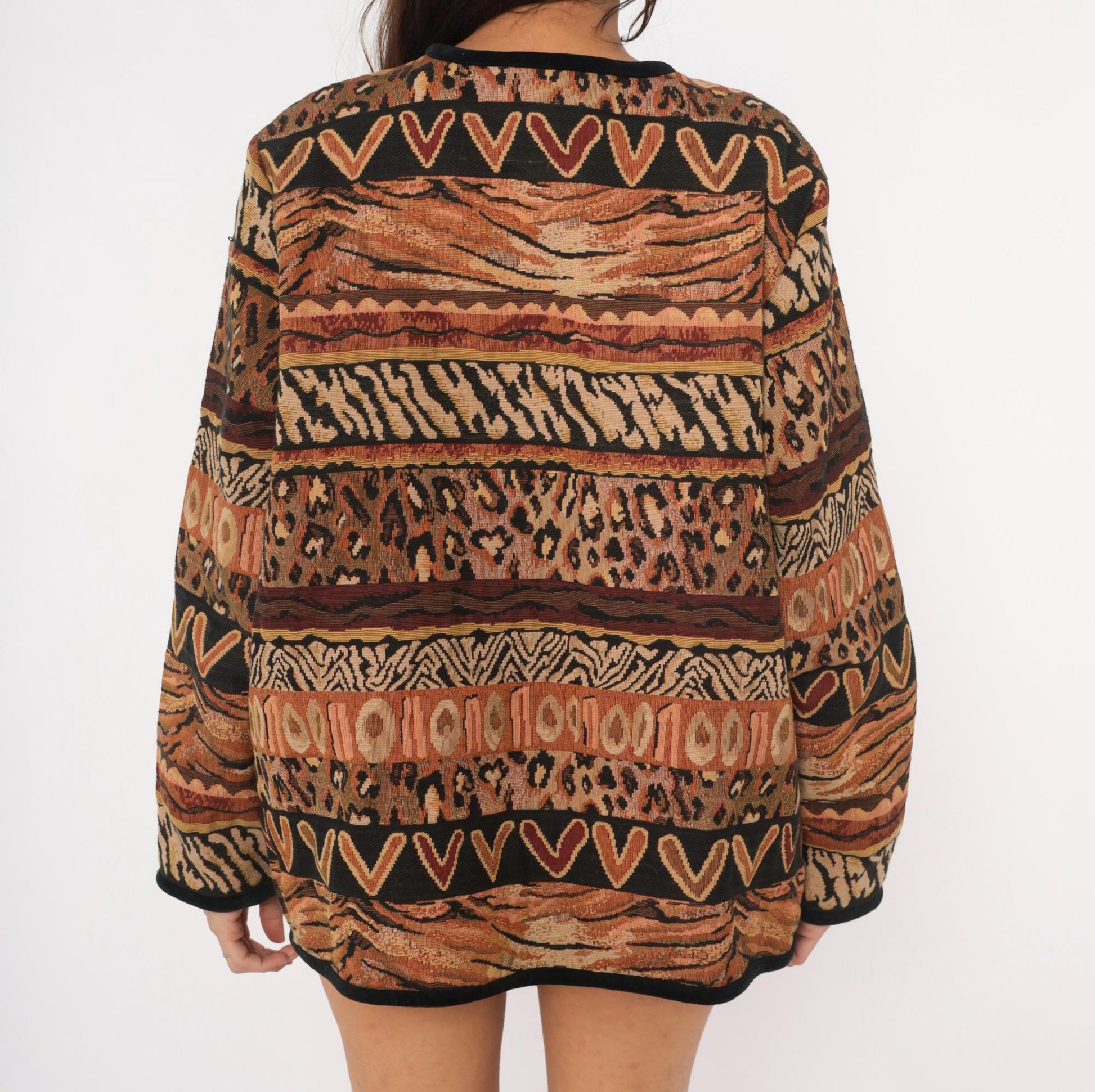 Y2K Stonebridge Tapestry Jacket Animal Print Woven Cotton Tan Brown Extra Large