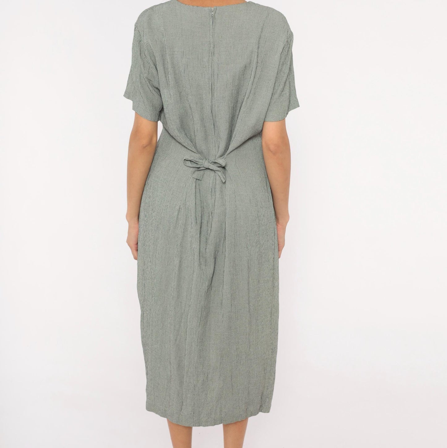 90s Miss Scarlett Houndstooth Midi Dress Button Front Scoop Neck Large L