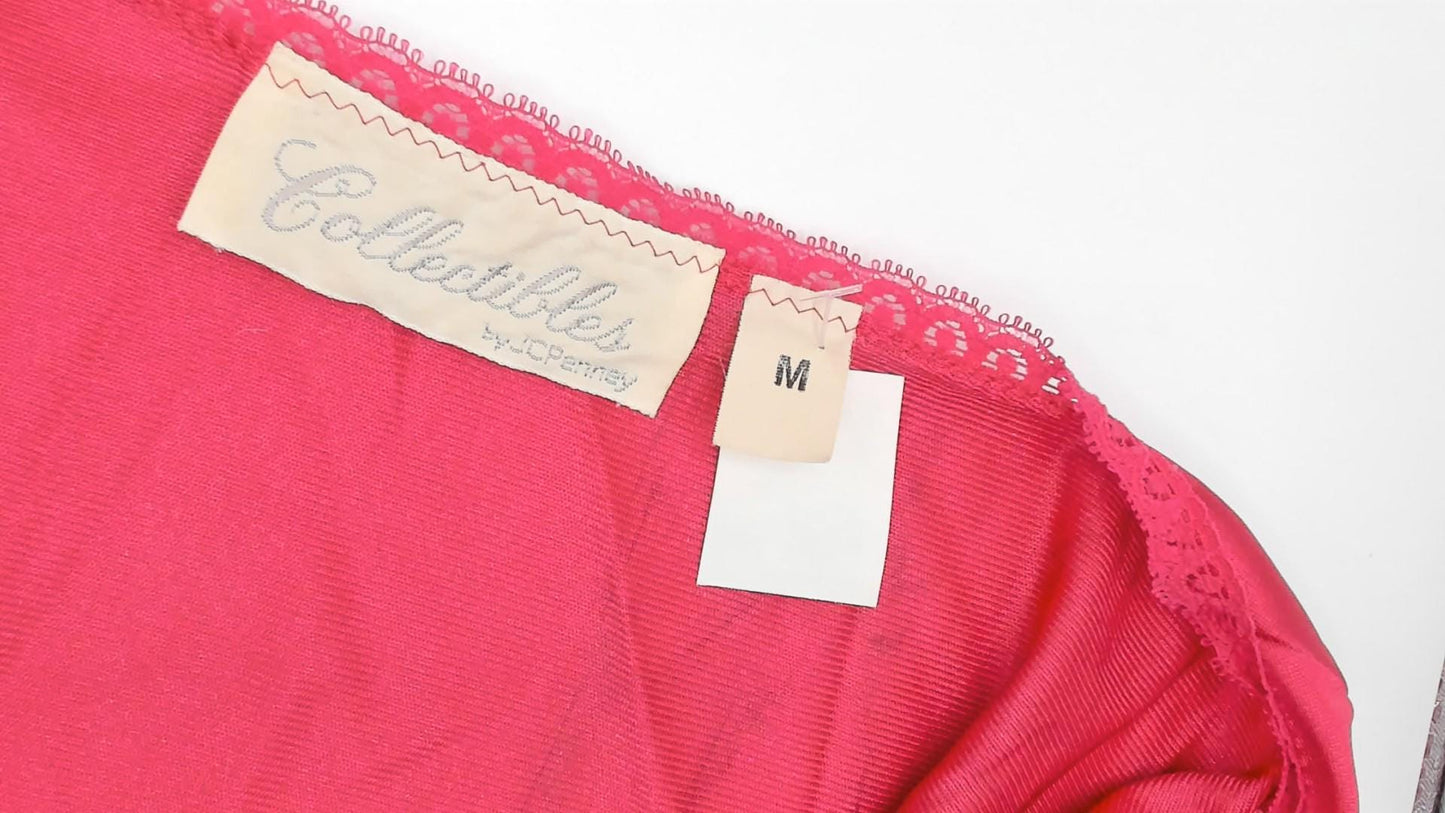 80s JCPenney Burgundy Nightgown Scalloped Yoke Cap Sleeve Knee-Length Medium