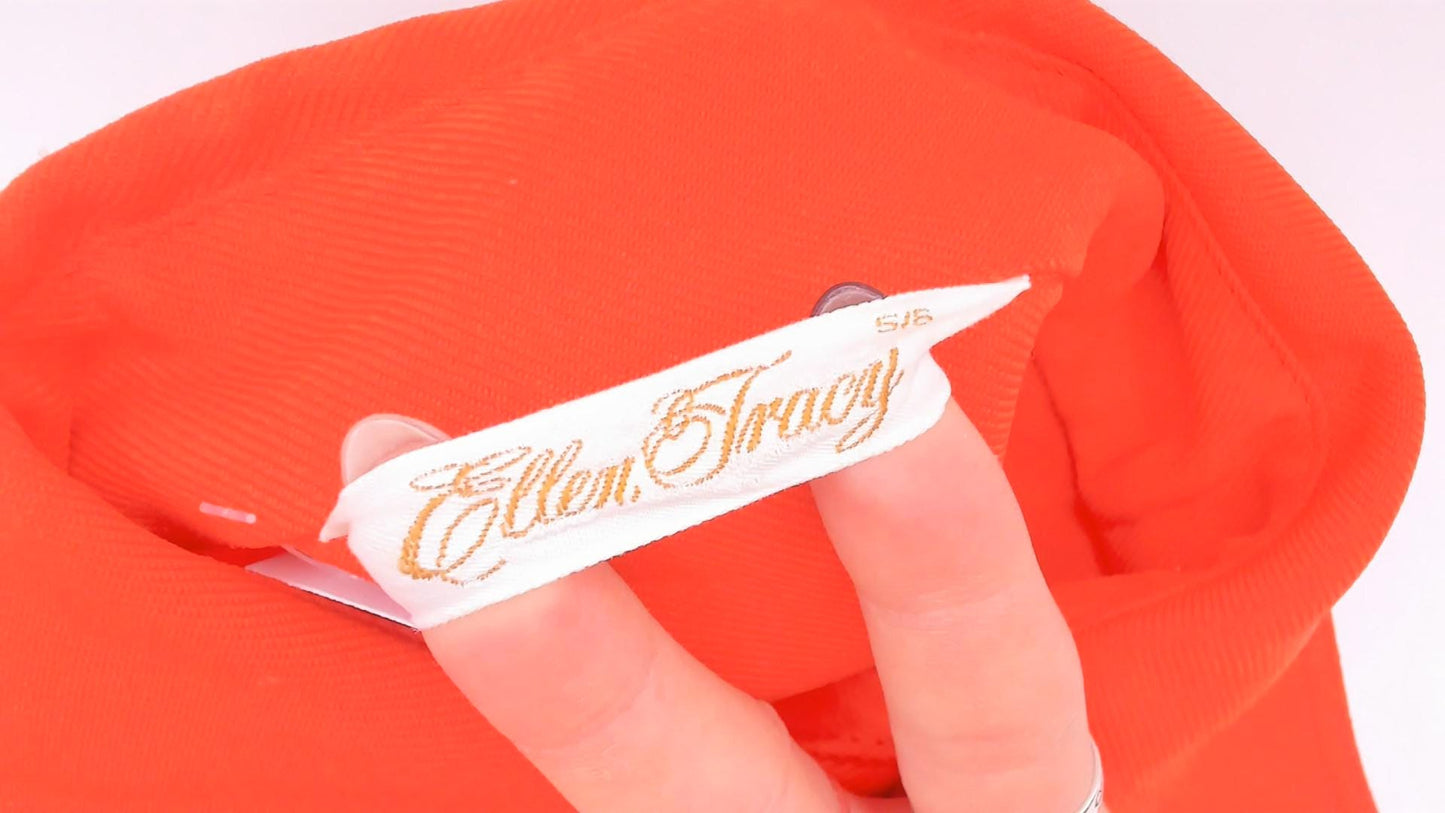 70s Ellen Tracy Orange Button-Up Blouse Gold Accents Western Yoke Small S