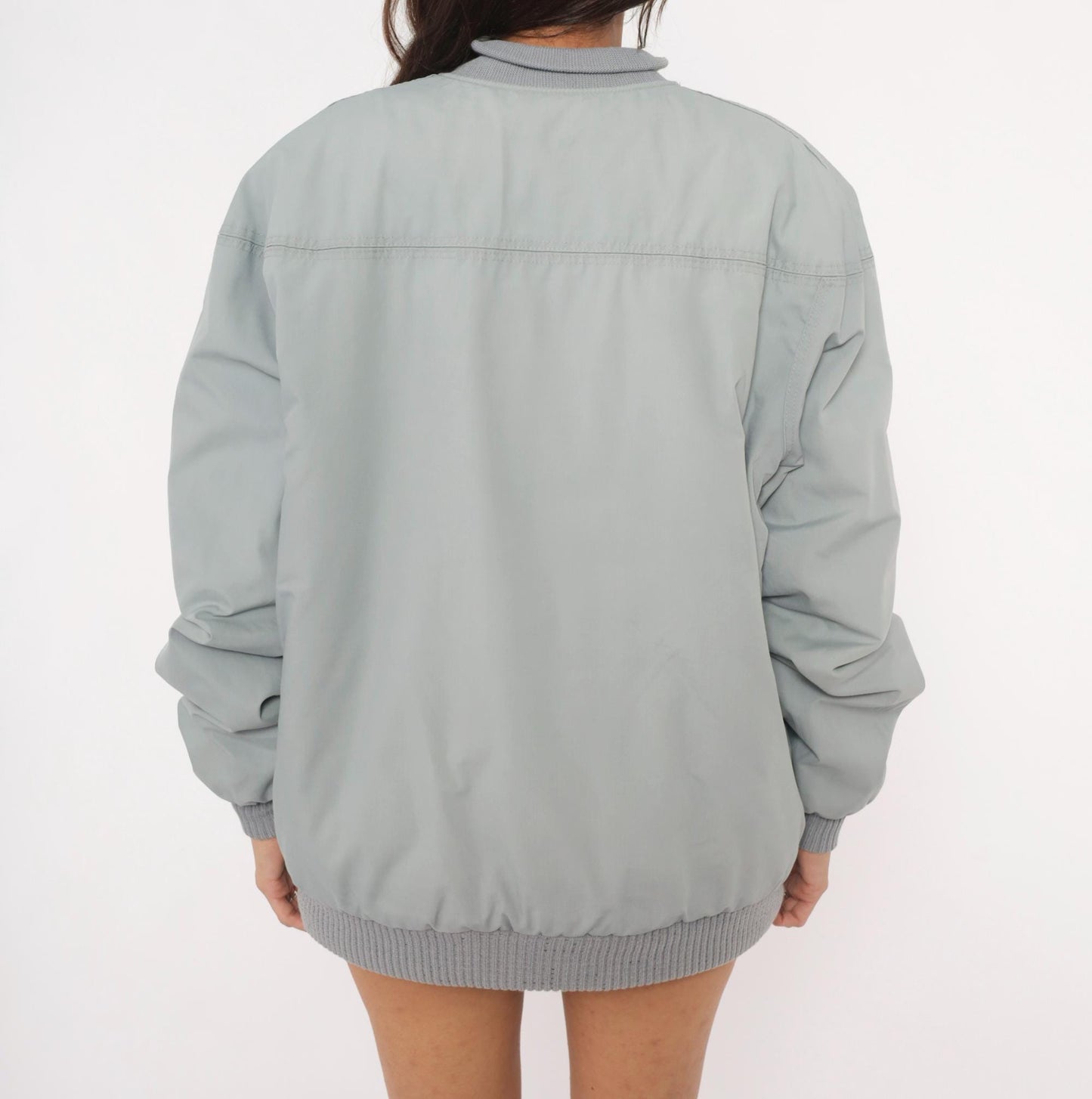 80s Catalina Varsity Bomber Jacket Grey Cotton Knit Collar Medium