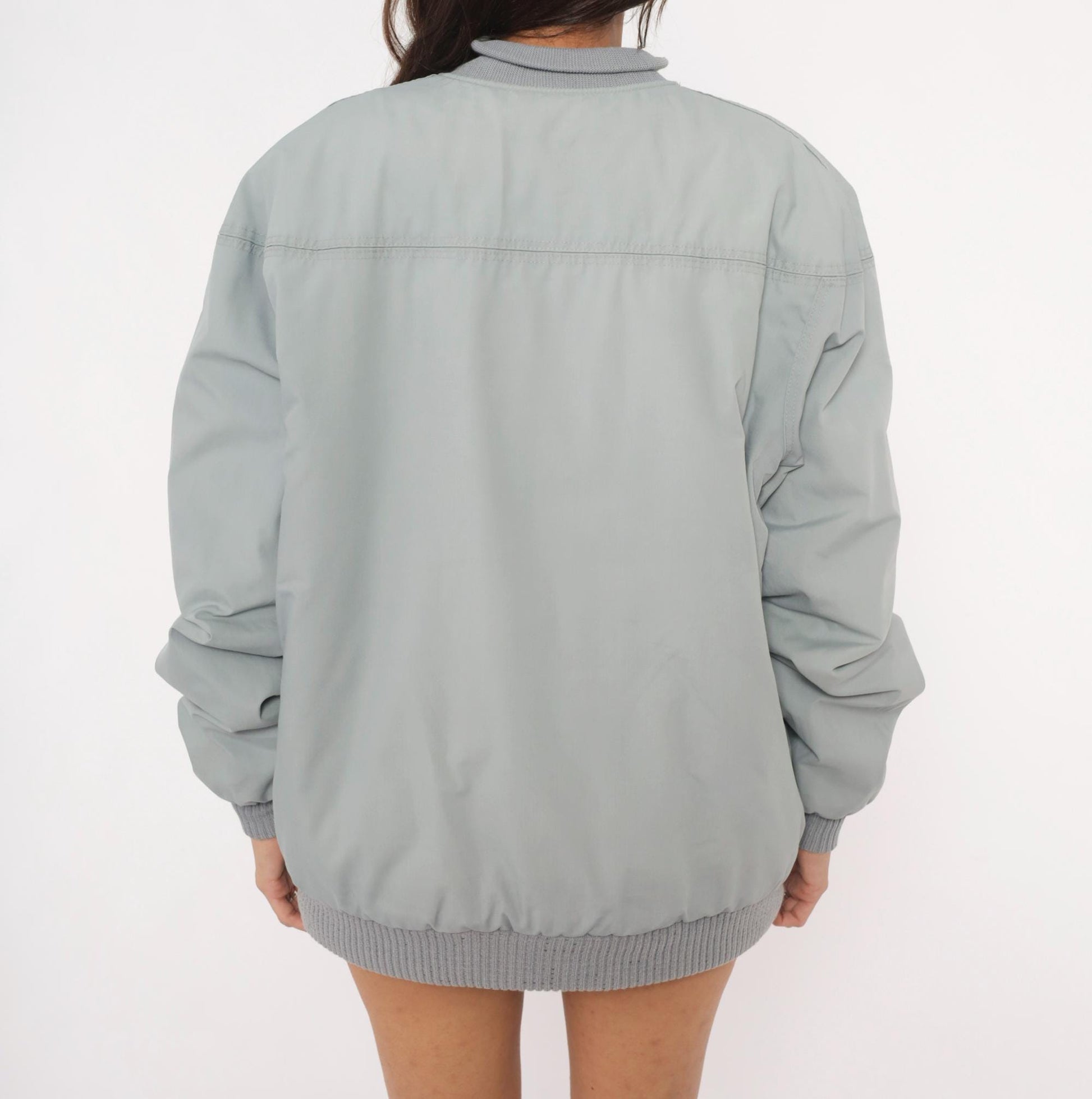 80s Catalina Varsity Bomber Jacket Grey Cotton Knit Collar Medium