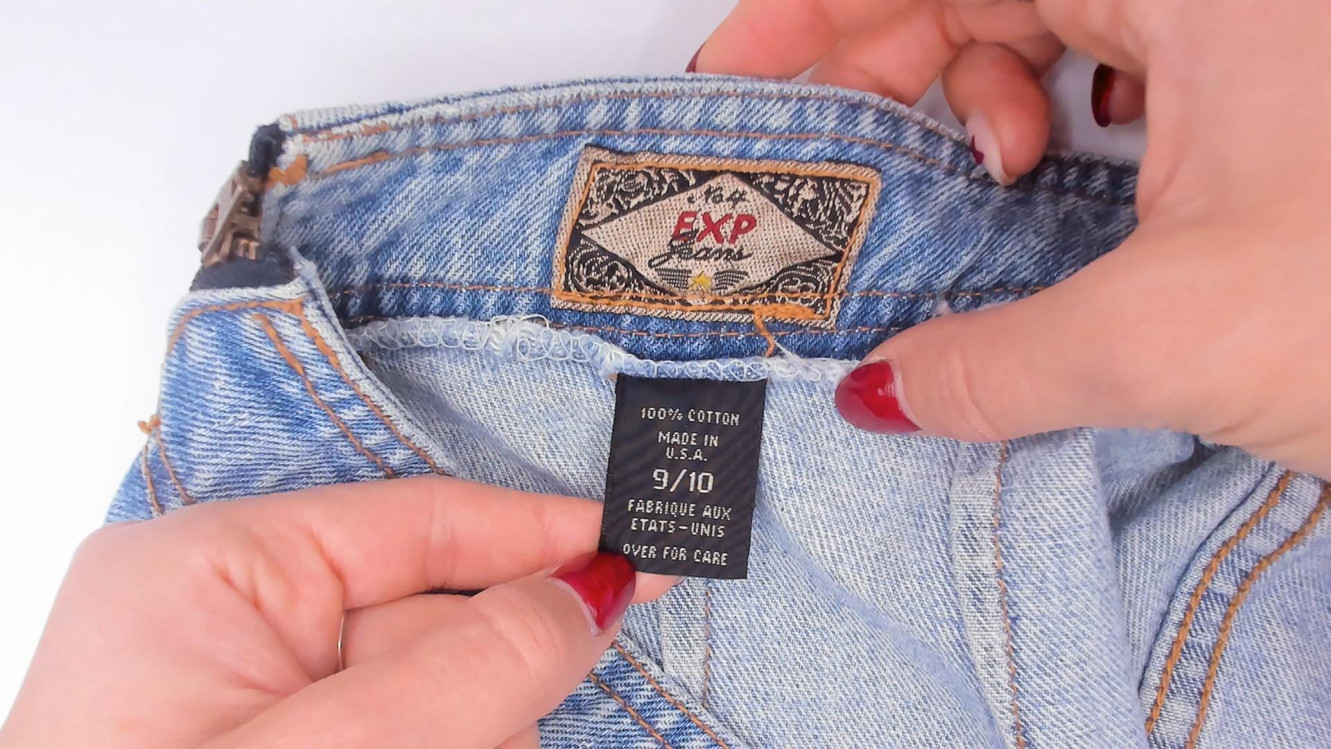 90s Exp Light Wash Denim Mini Skirt A-Line Low Rise Medium M