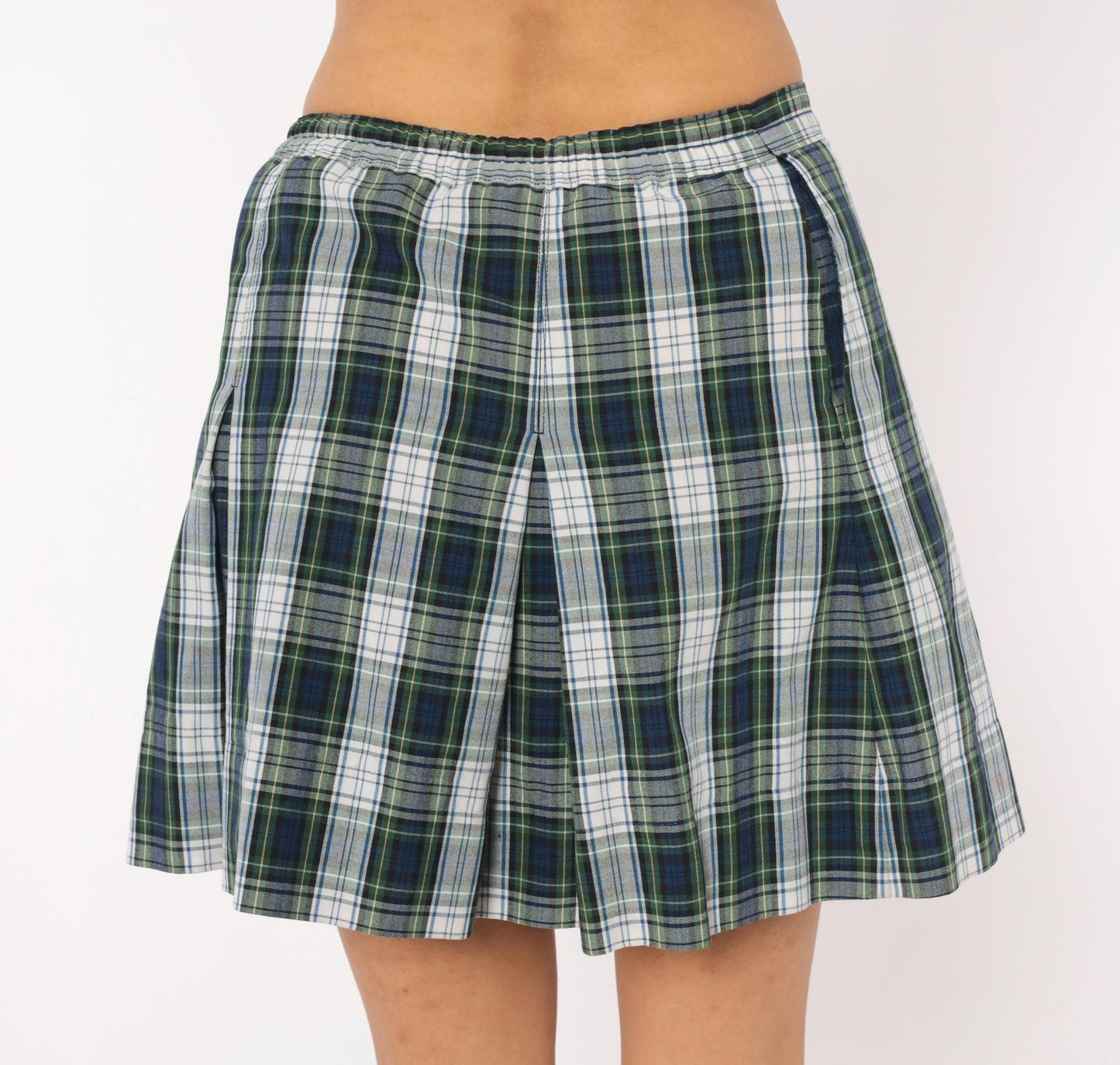 80s Donalds Navy Green Plaid Pleated Skort Tartan Mini Small S