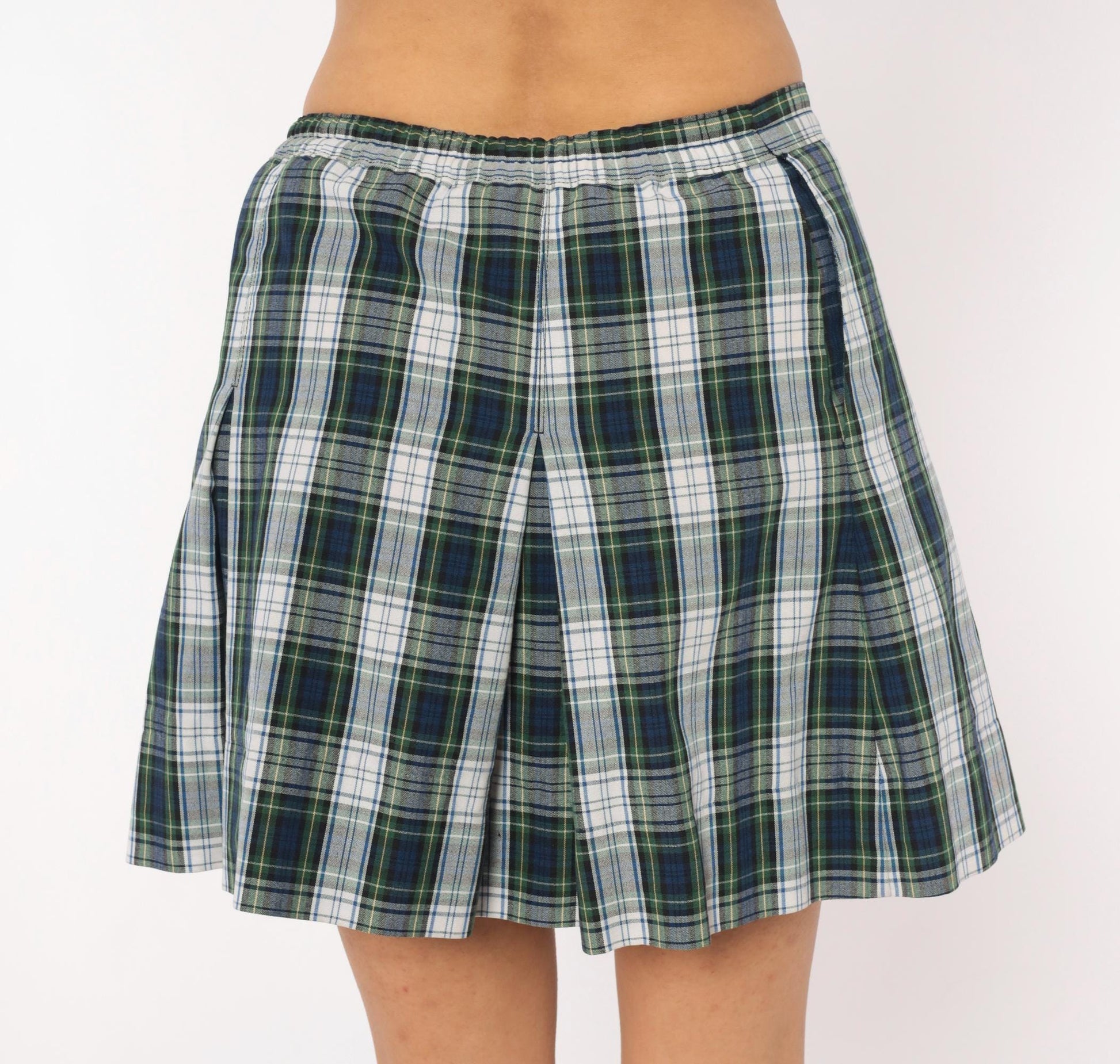 80s Donalds Navy Green Plaid Pleated Skort Tartan Mini Small S