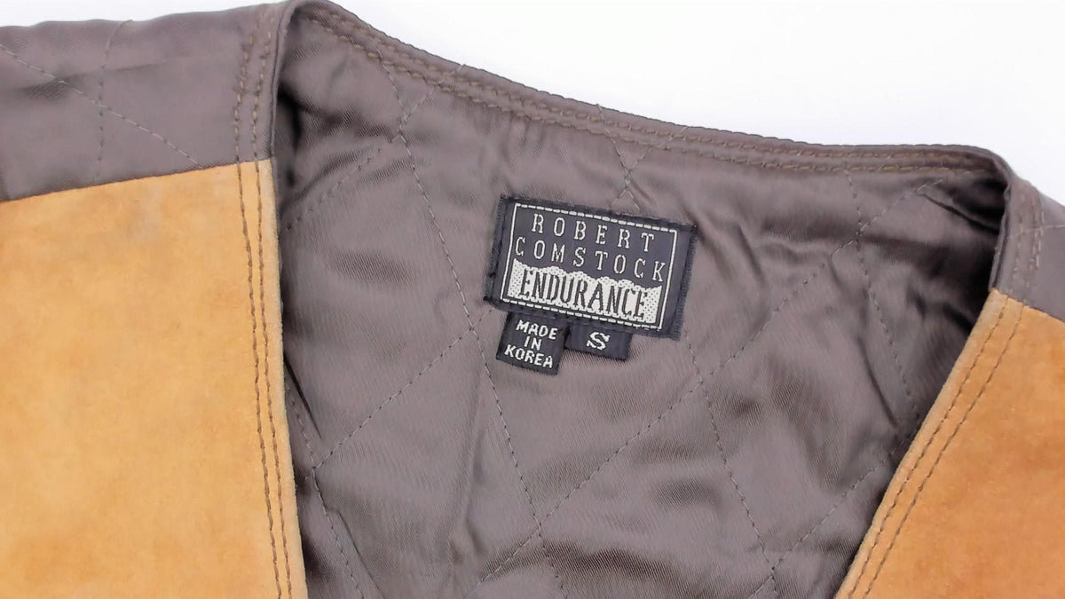 80s Robert Comstock Tan Suede Vest Diamond Quilted Buckle Back Small