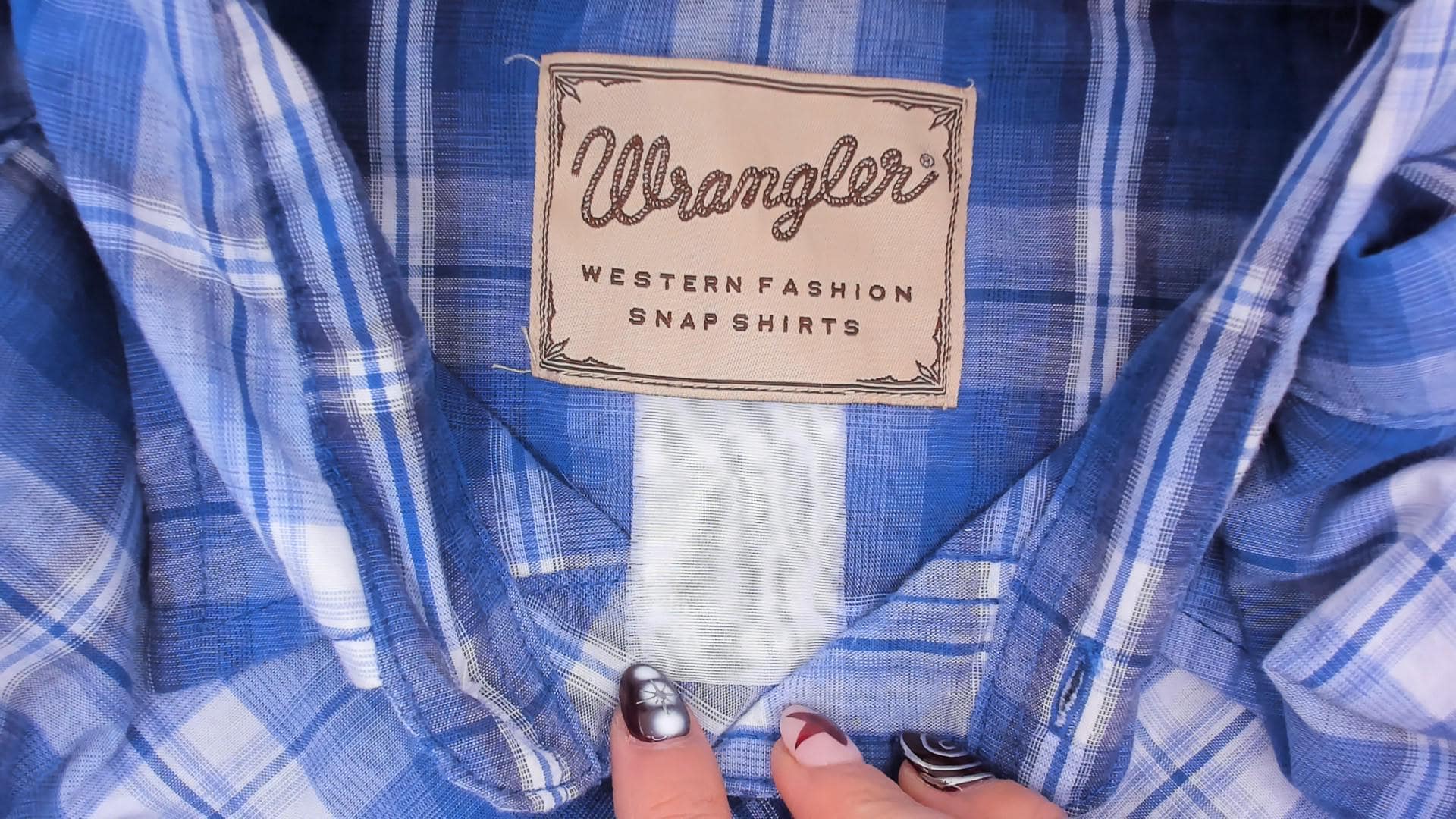 Y2K Wrangler Western Pearl Snap Shirt Blue Plaid Cotton Blend Large L