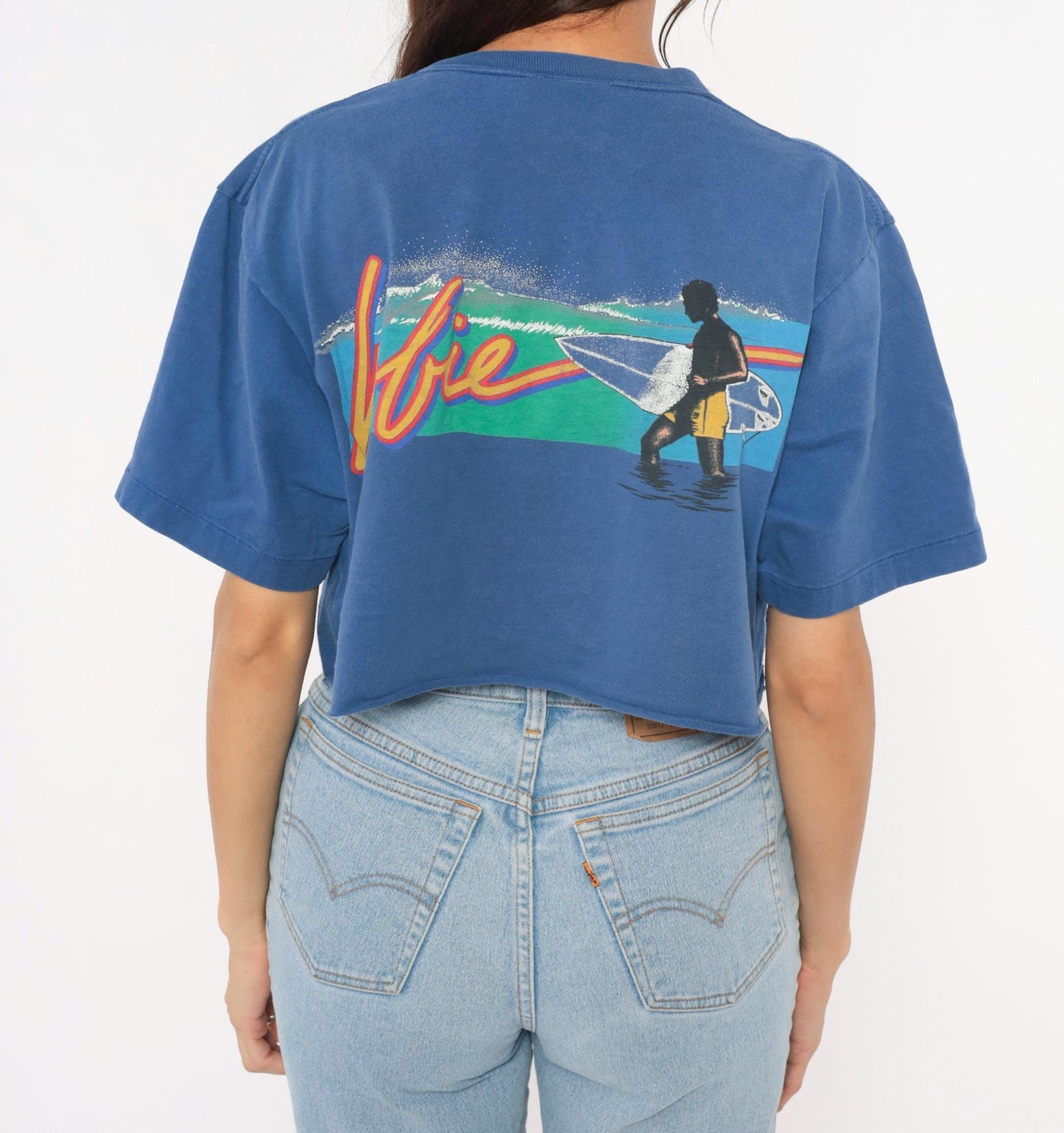 90s Hobie Surf Graphic Crop Tee Cobalt Blue Cotton Medium