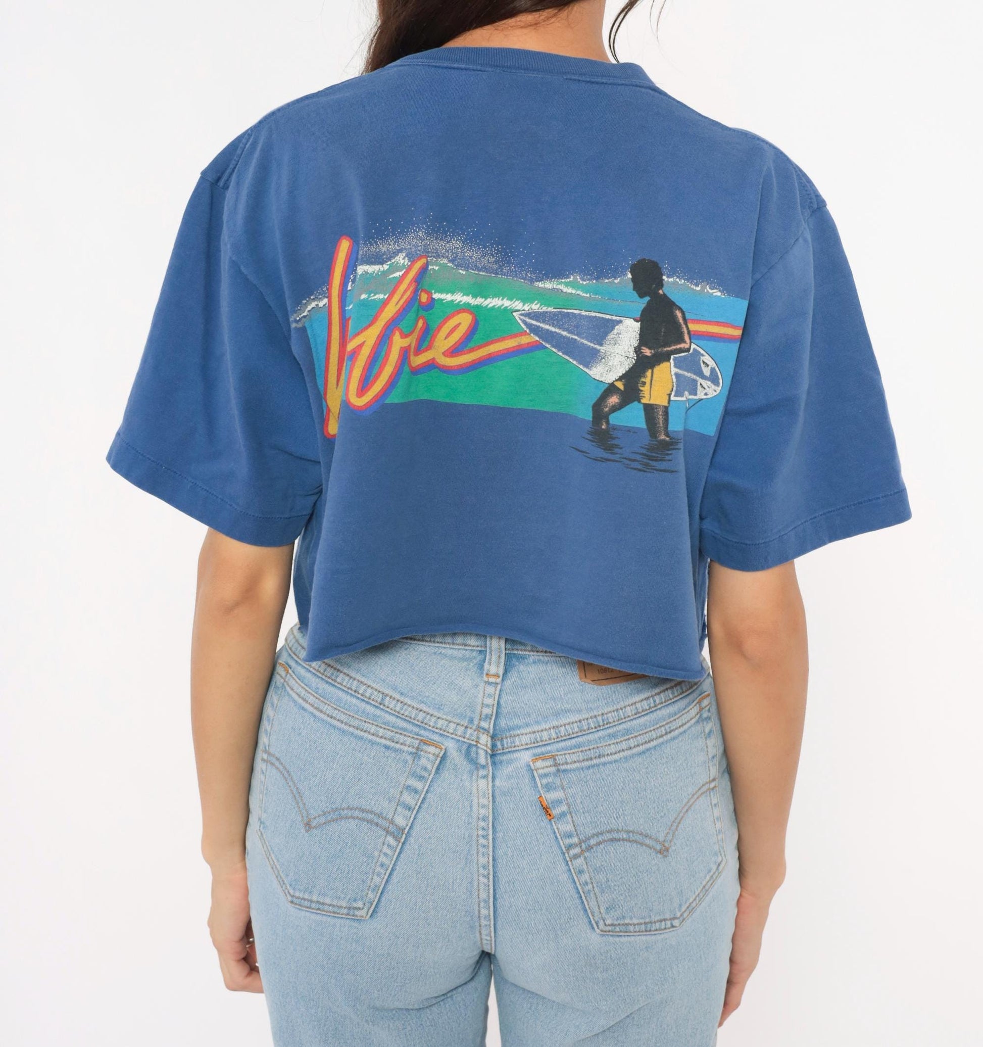 90s Hobie Surf Graphic Crop Tee Cobalt Blue Cotton Medium