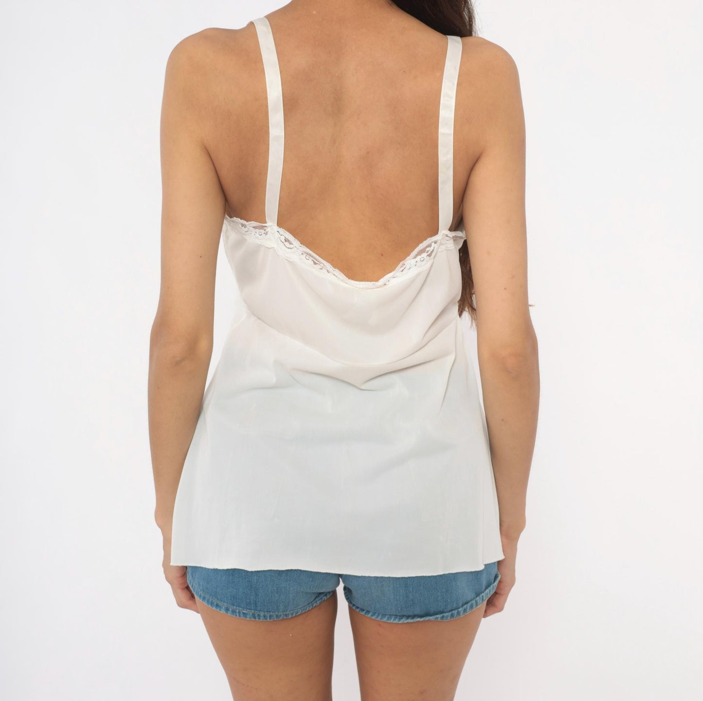 90s Nan Flower Cream Lace Camisole Floral V Neck Slip Top Medium
