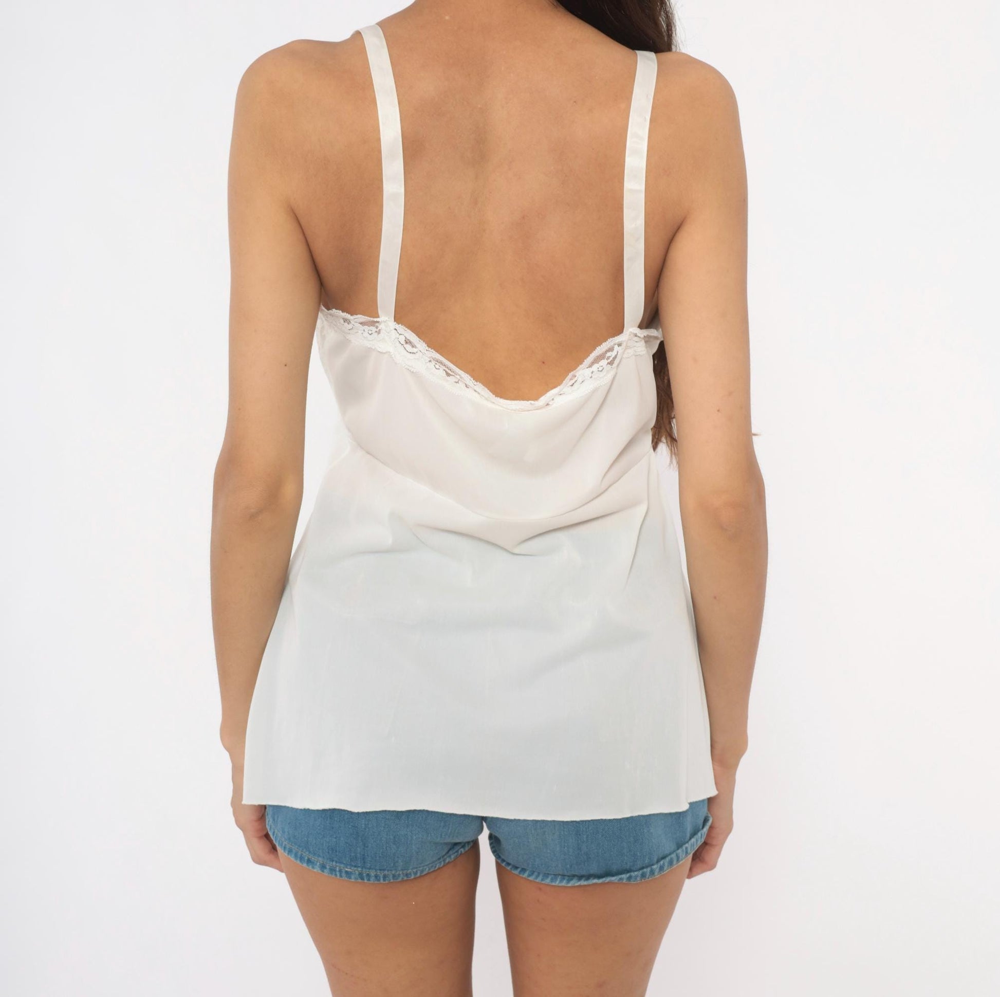 90s Nan Flower Cream Lace Camisole Floral V Neck Slip Top Medium