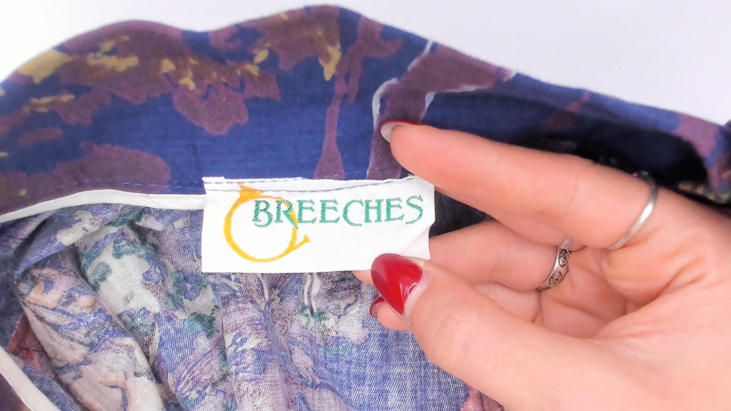 90s Breeches Equestrian Hunt Scene Midi Skirt Navy Purple Pleated Cotton Extra Small XS
