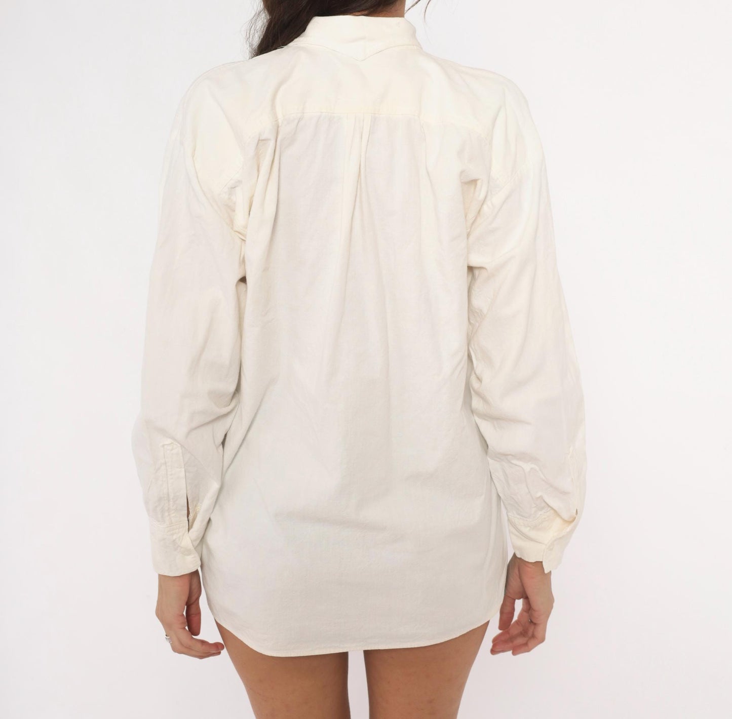 70s Mexican Embroidered Floral Blouse Cream Cotton Peasant Top Medium