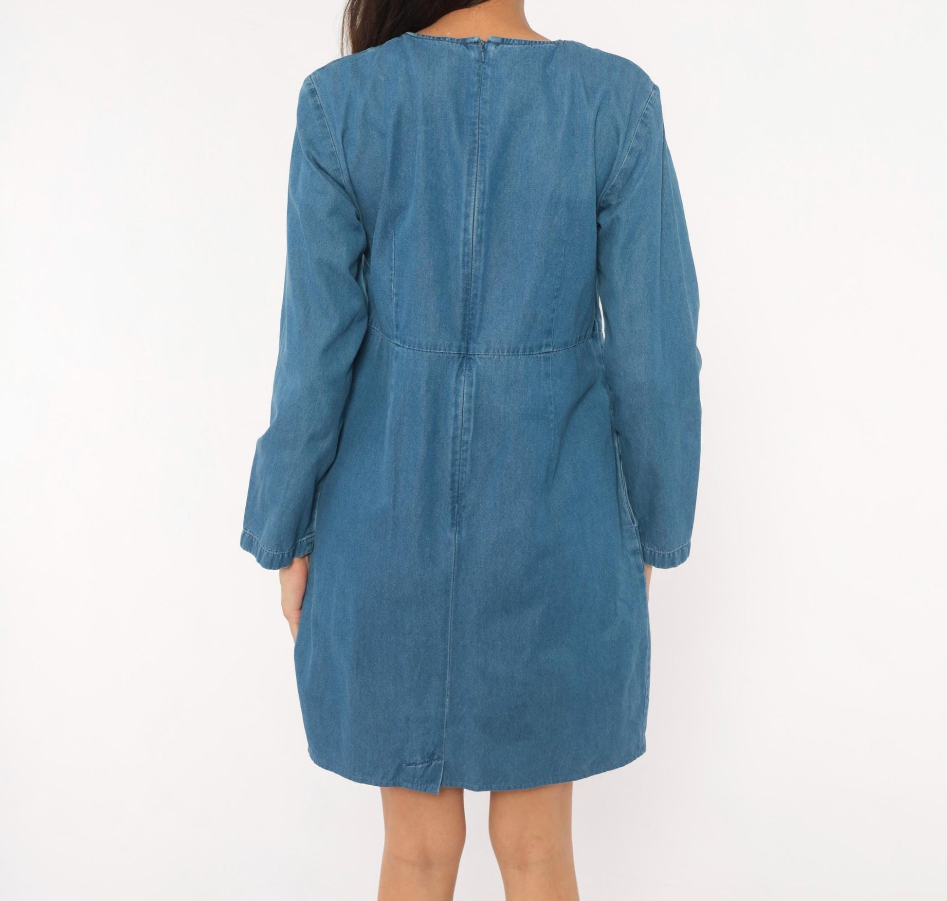90s Talbots Denim Dress Knee Length Cotton Chambray Long Sleeve Medium M