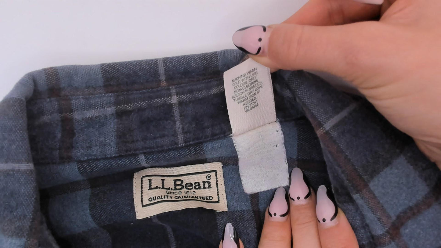 L.L.Bean 2000s Plaid Flannel Shirt Navy Burgundy Cotton Large