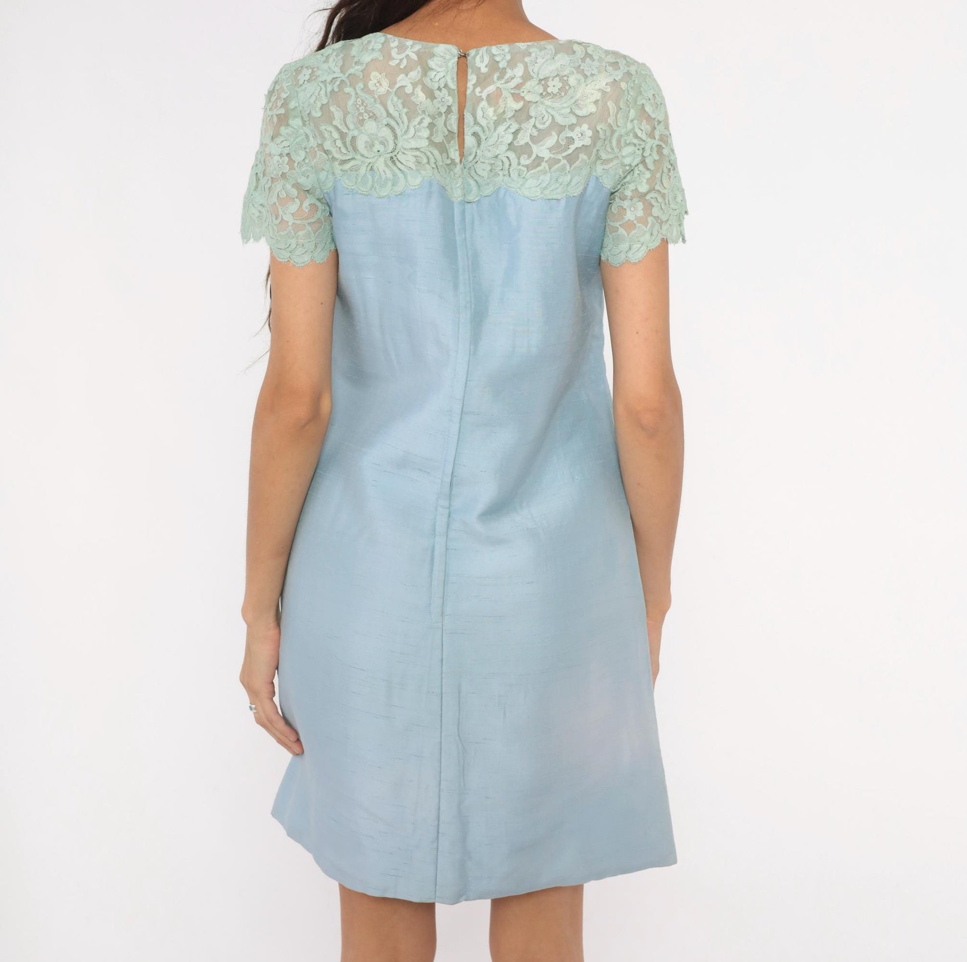 1960s Country Miss Mint Lace A-Line Shift Dress Powder Blue Small