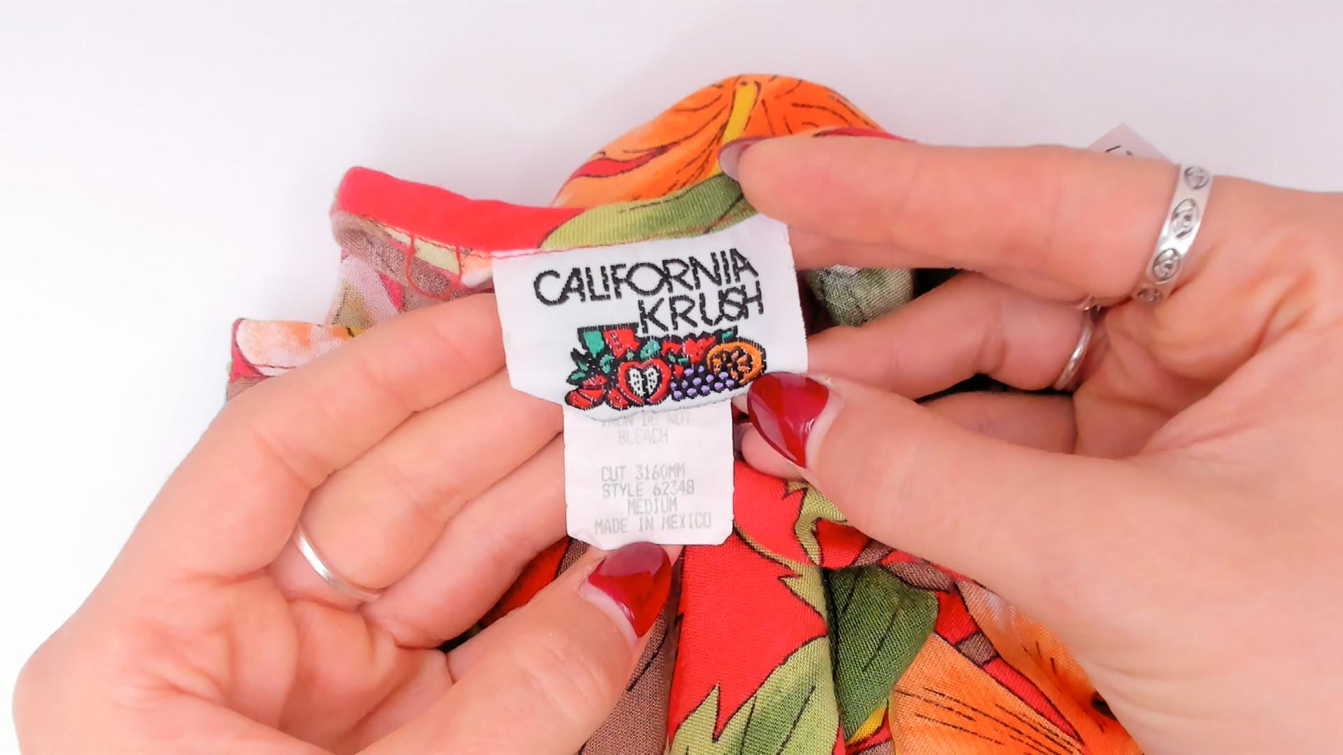 90s California Krush Tropical Hibiscus Crop Top Red Blue Green Medium M