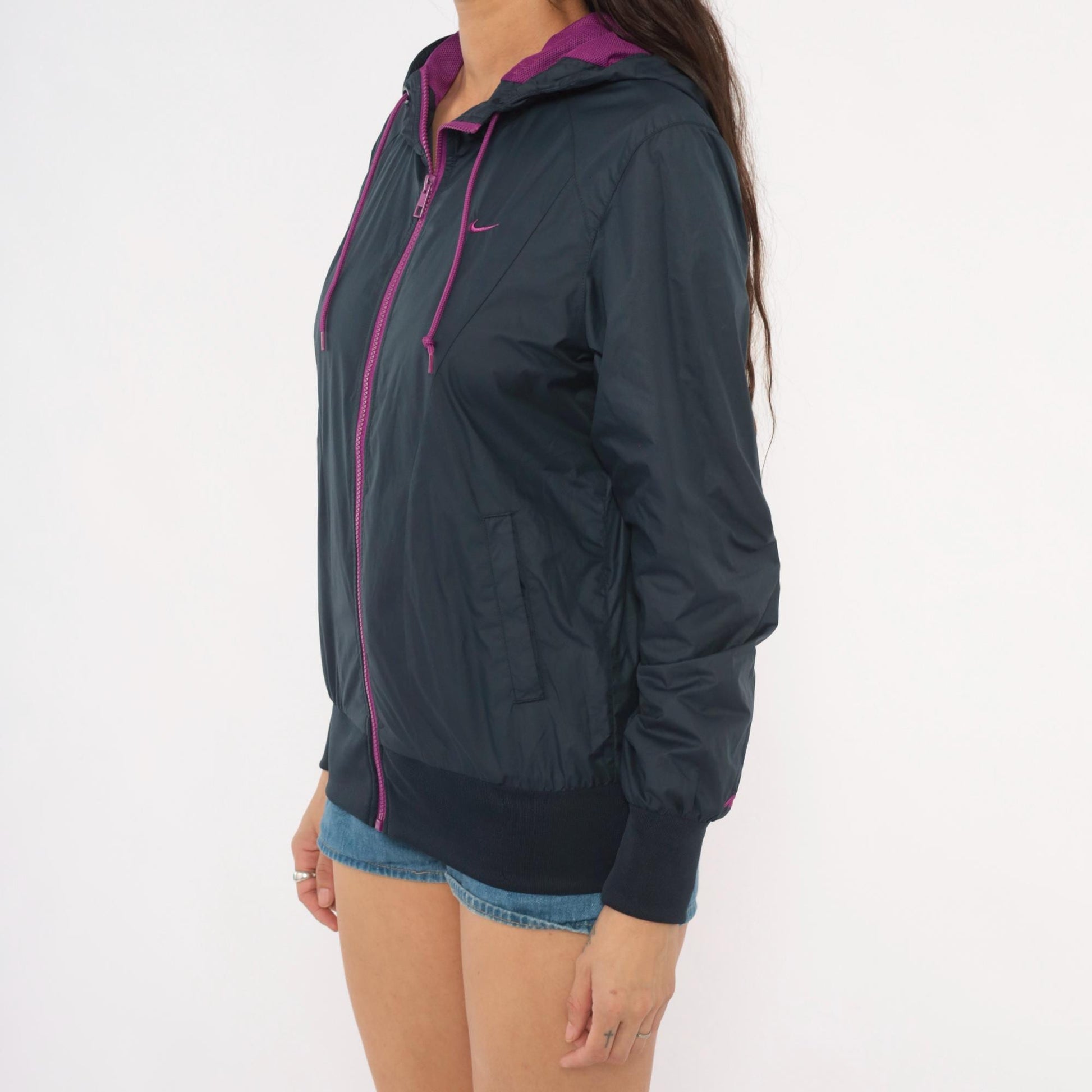 Nike Athletic Dept 2000s Windbreaker Charcoal Grey Purple Hood Medium M