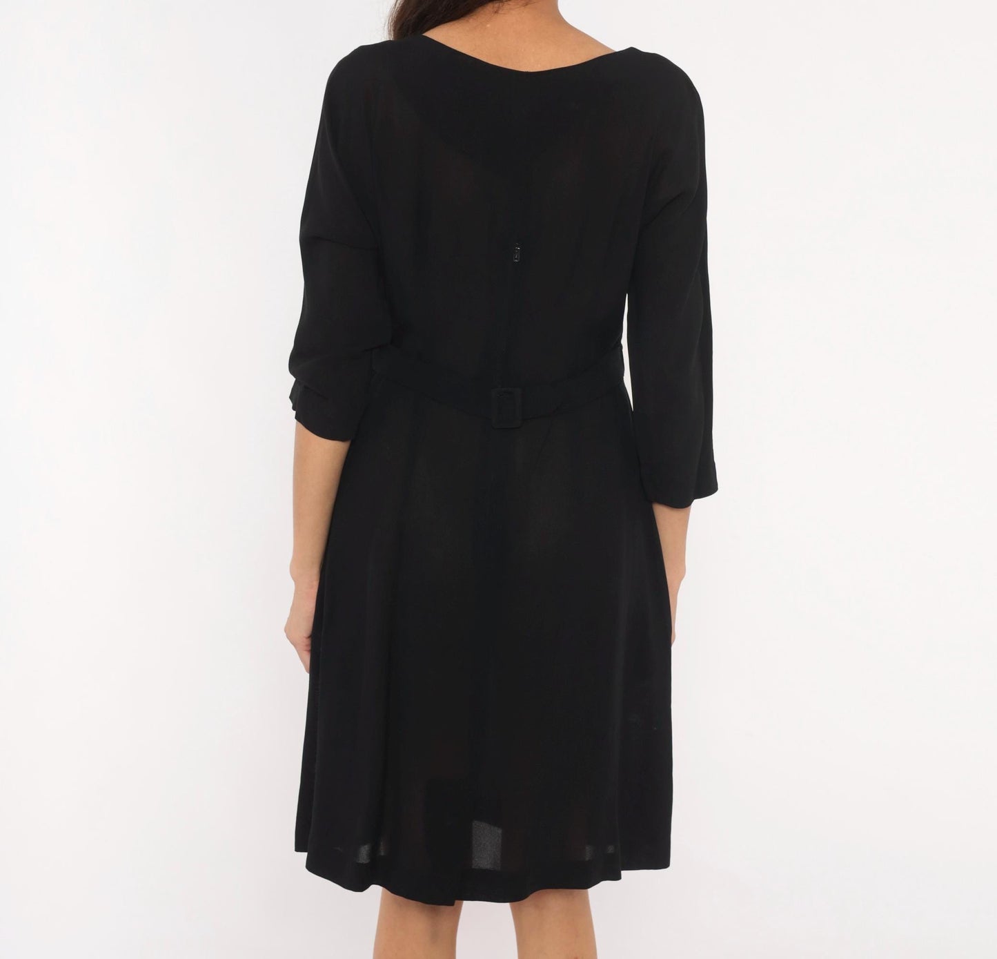 1950s Town Tempo Originals Black Cocktail Dress V-Neck Twist Front Medium M