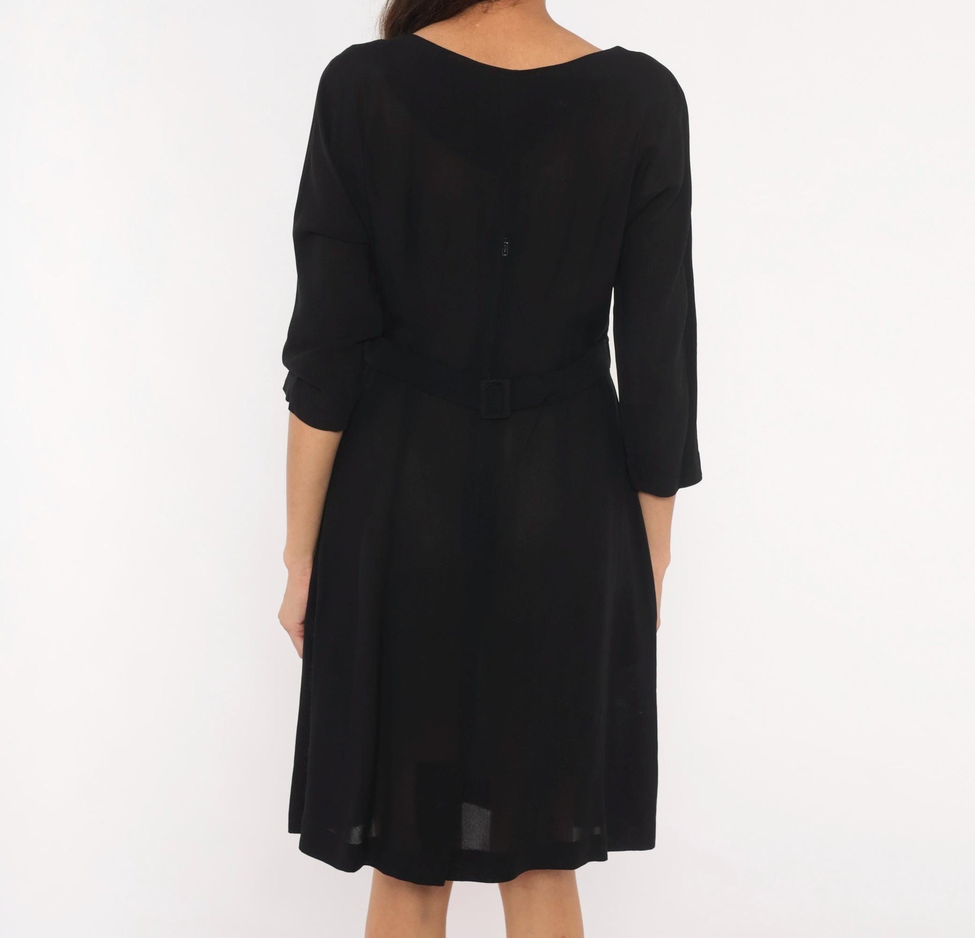 1950s Town Tempo Originals Black Cocktail Dress V-Neck Twist Front Medium M