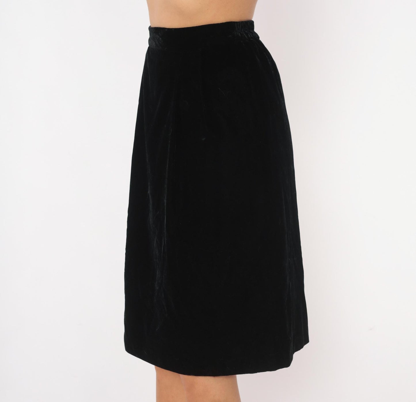 90s TanJay Black Velvet Pencil Skirt Knee-Length Small S