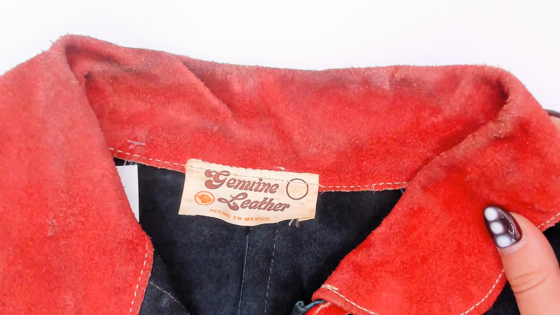 1970s Navy Suede Cape Red Leather Trim Peter Pan Collar Mod Poncho Small