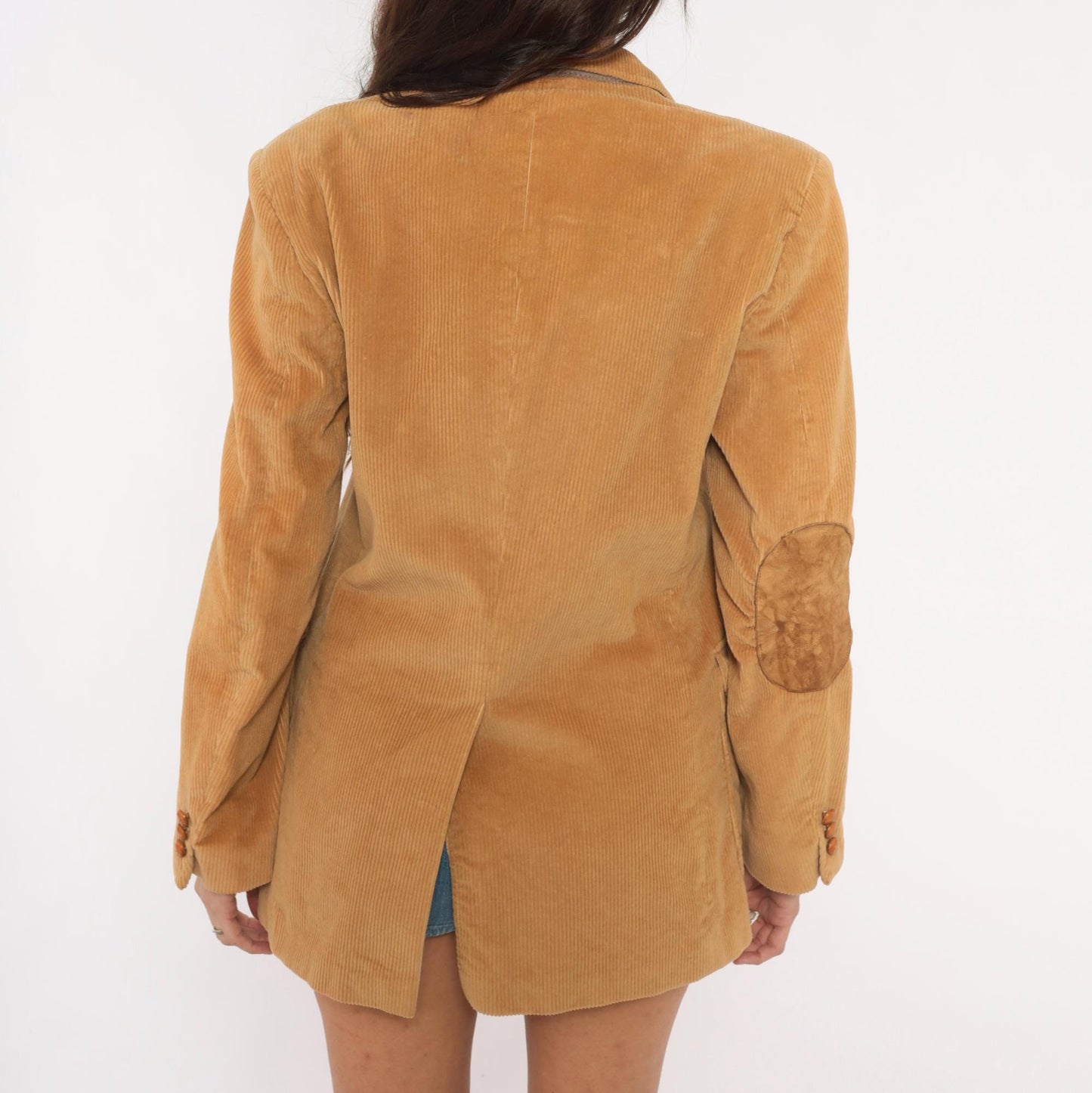 80s Richman Corduroy Blazer Tan Suede Elbow Patch Two Button Medium