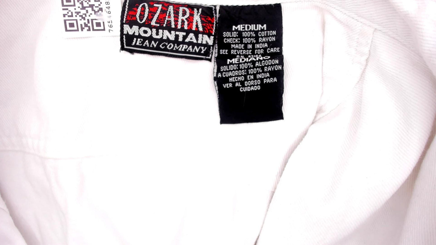 90s Ozark Western Crop Vest White Yellow Gingham Cotton Concho Medium M