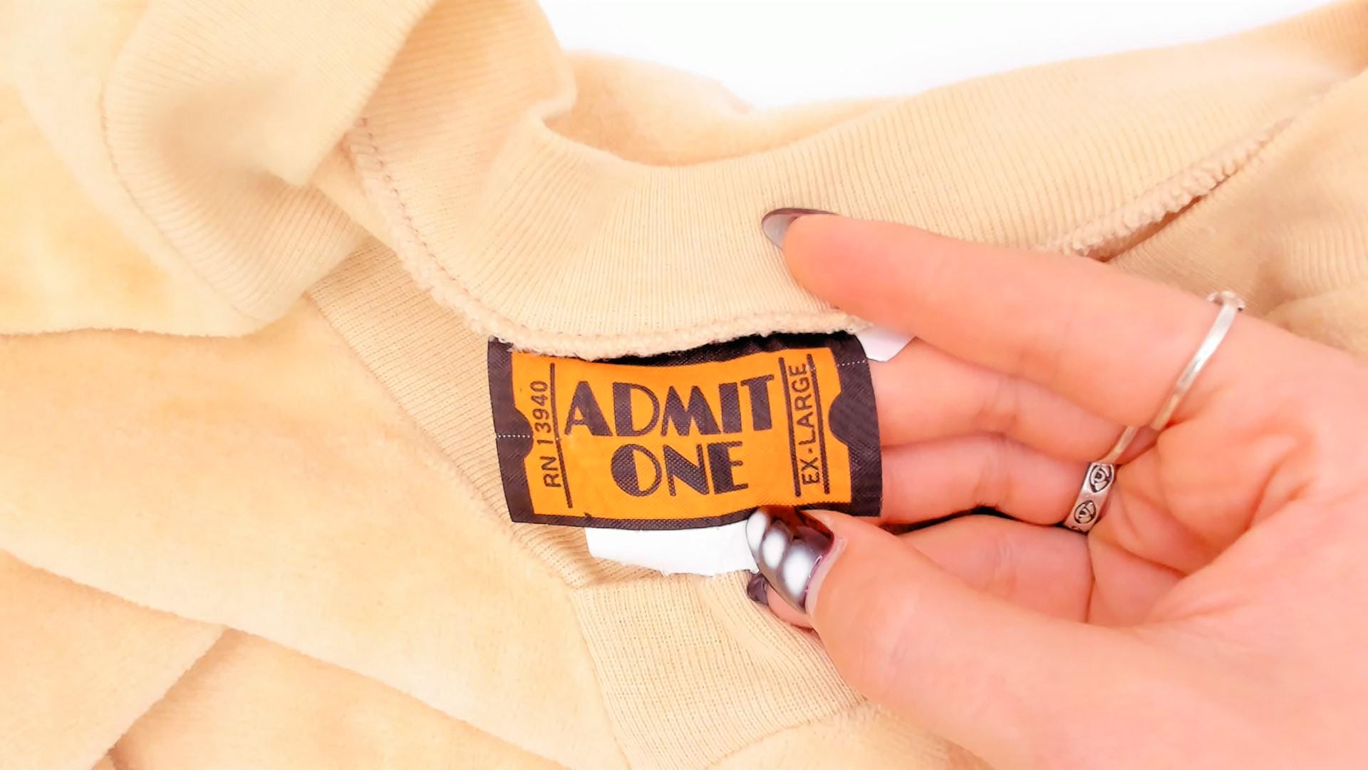 80s Admit One Velour Sweatshirt Cream Raglan V-Neck Extra Large XL