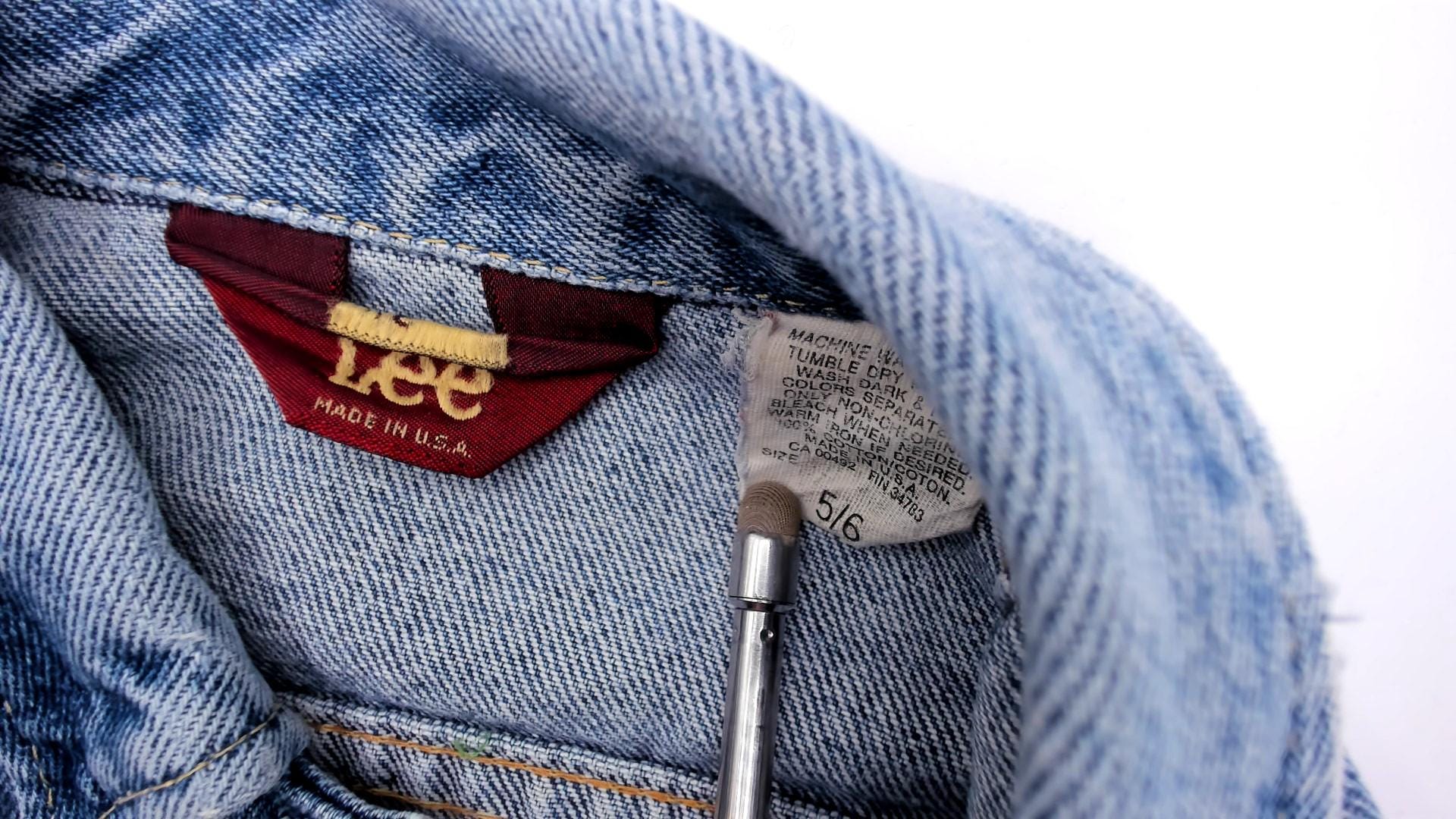 80s Ms Lee Denim Jacket Blue Cropped Trucker Pointed Collar Extra Small XS