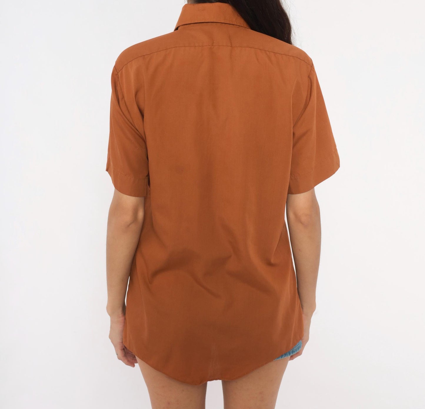 70s Fleetline Rust Button-Up Shirt Pointed Collar Short Sleeve Small