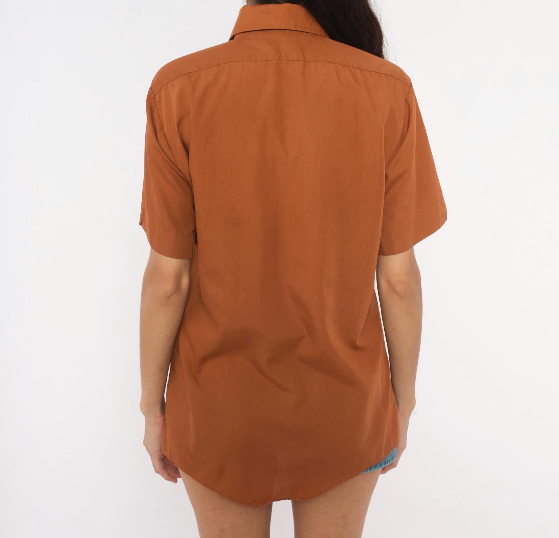 70s Fleetline Rust Button-Up Shirt Pointed Collar Short Sleeve Small