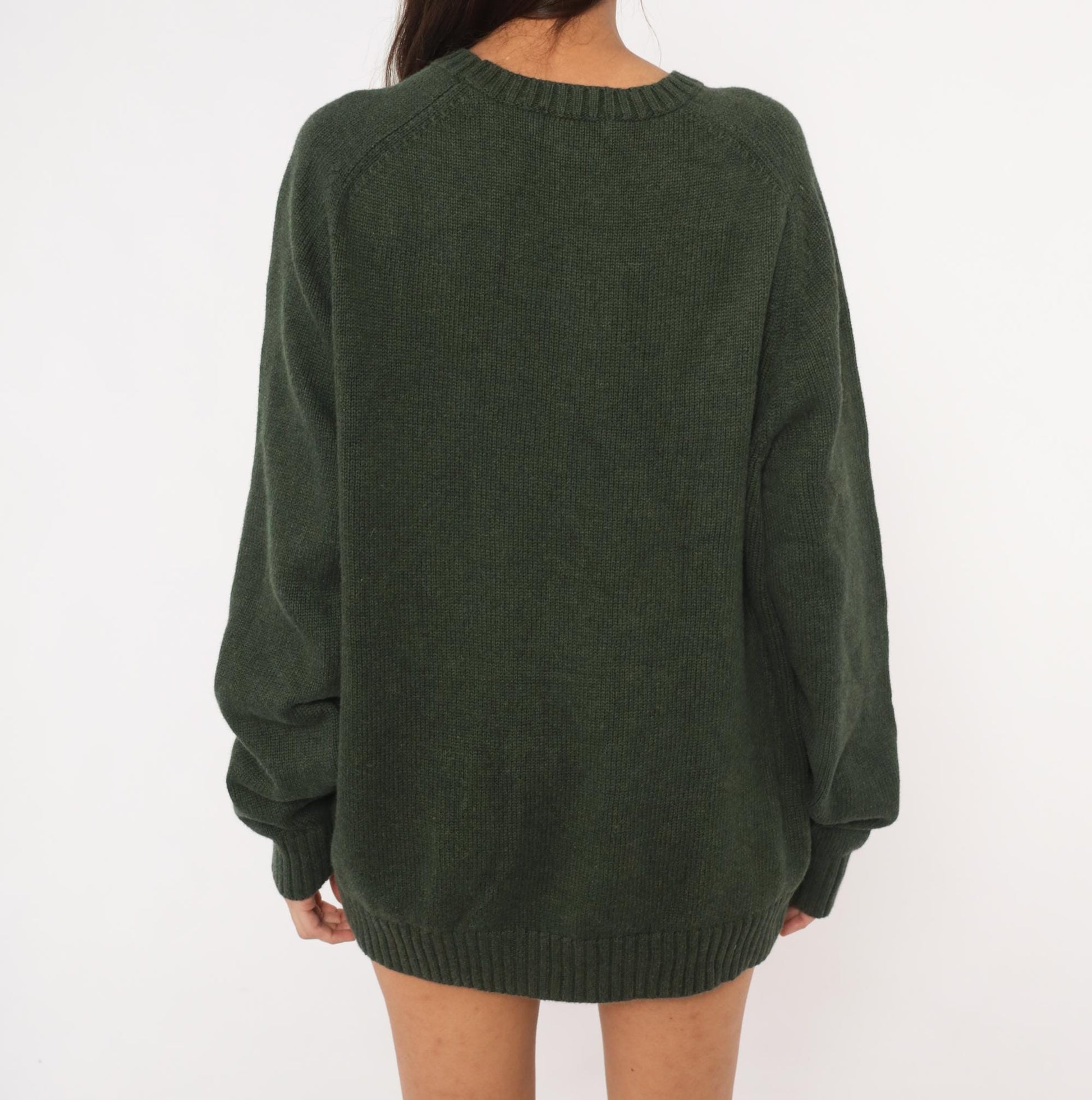 90s Lands End Dark Olive Cotton Knit Crewneck Pullover Extra Large XL
