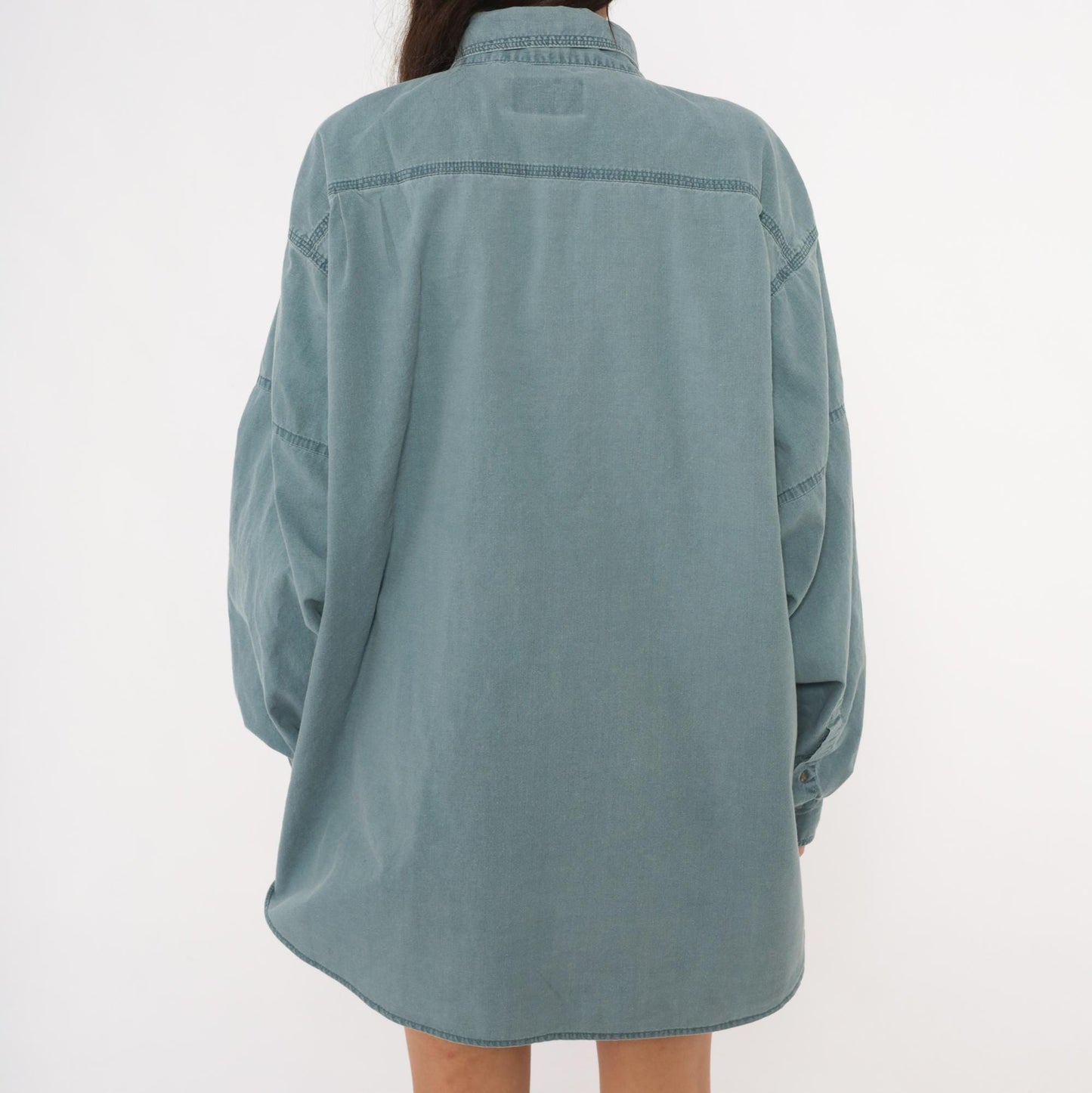 2000s Redhead Slate Blue Cotton Work Shirt Pointed Collar Chest Pockets Extra Large XL